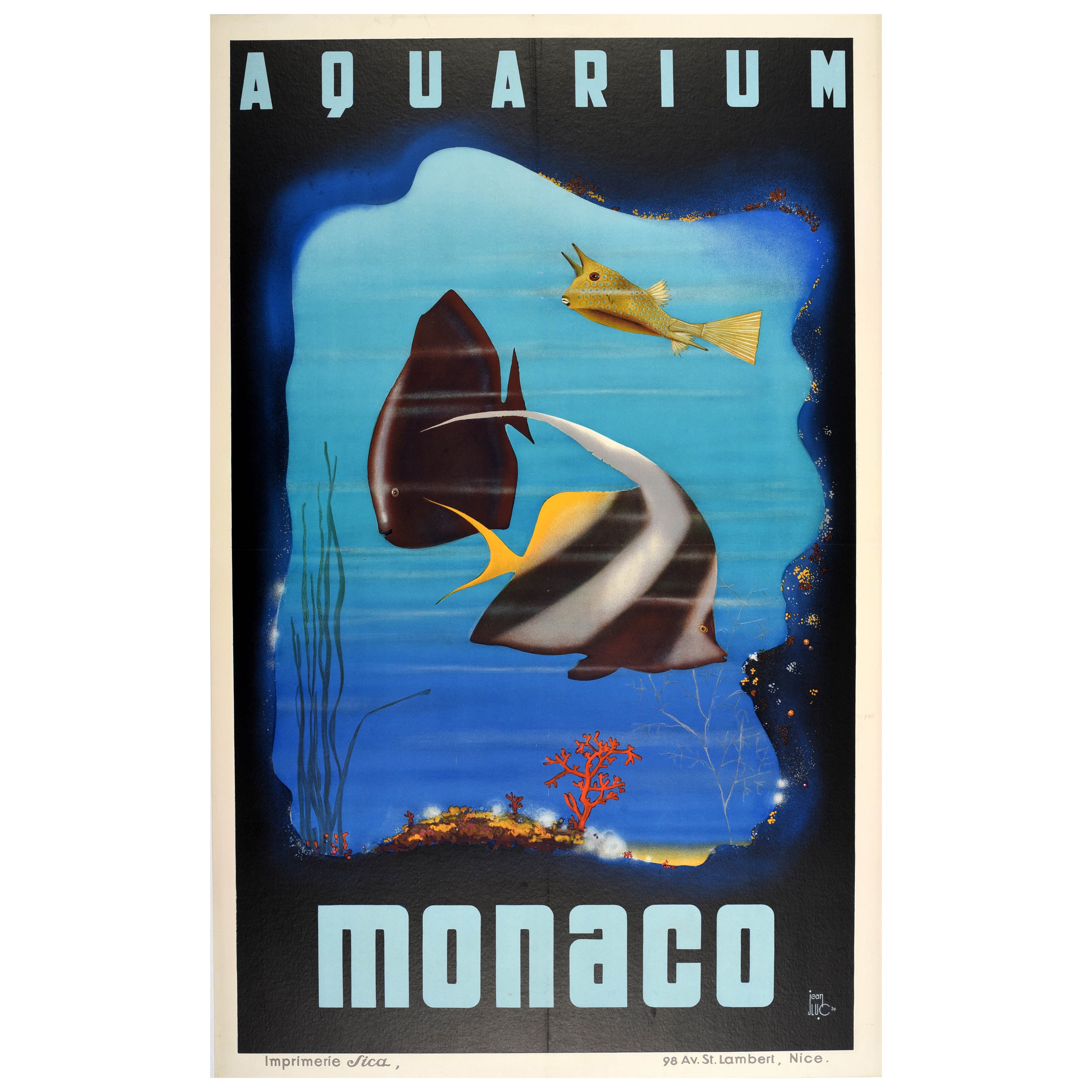 Original Vintage-Reiseplakat, Werbeplakat, Monaco Aquarium, Art déco, Ozeanmuseum, Art déco