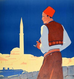 Affiche de voyage vintage d'origine publicitaire Putnik Yugoslavia Belgrade Art déco