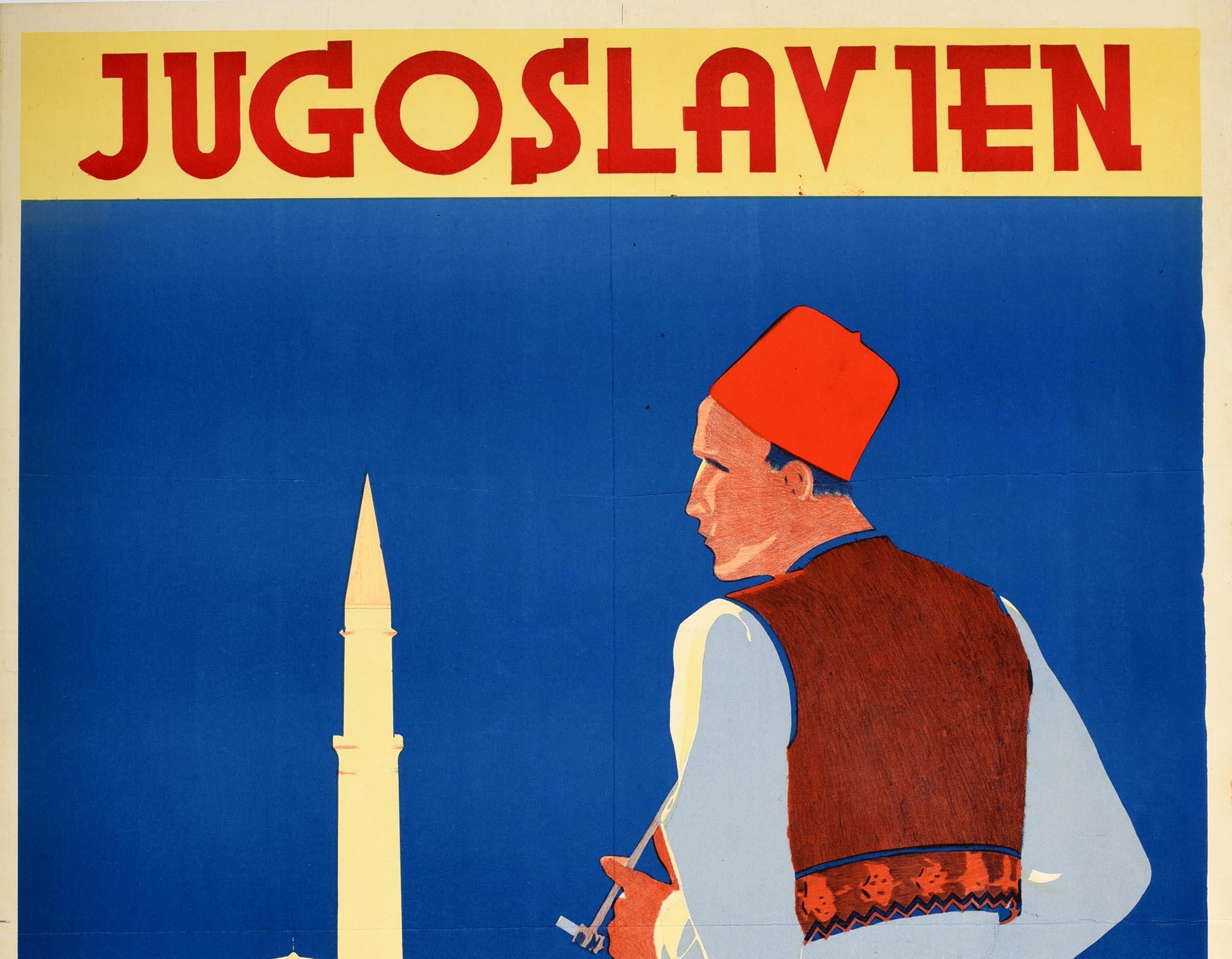 Serbe Affiche de voyage vintage d'origine publicitaire Putnik Yugoslavia Belgrade Art déco en vente