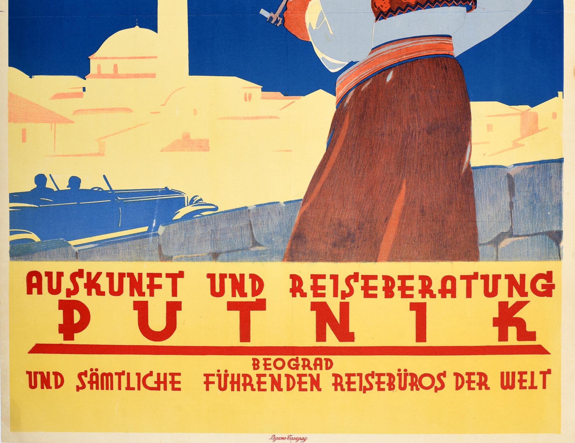 Affiche de voyage vintage d'origine publicitaire Putnik Yugoslavia Belgrade Art déco Bon état - En vente à London, GB