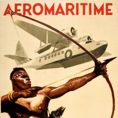 Poster di viaggio originale d'epoca Aeromaritime West Coast Africa Albert Brenet