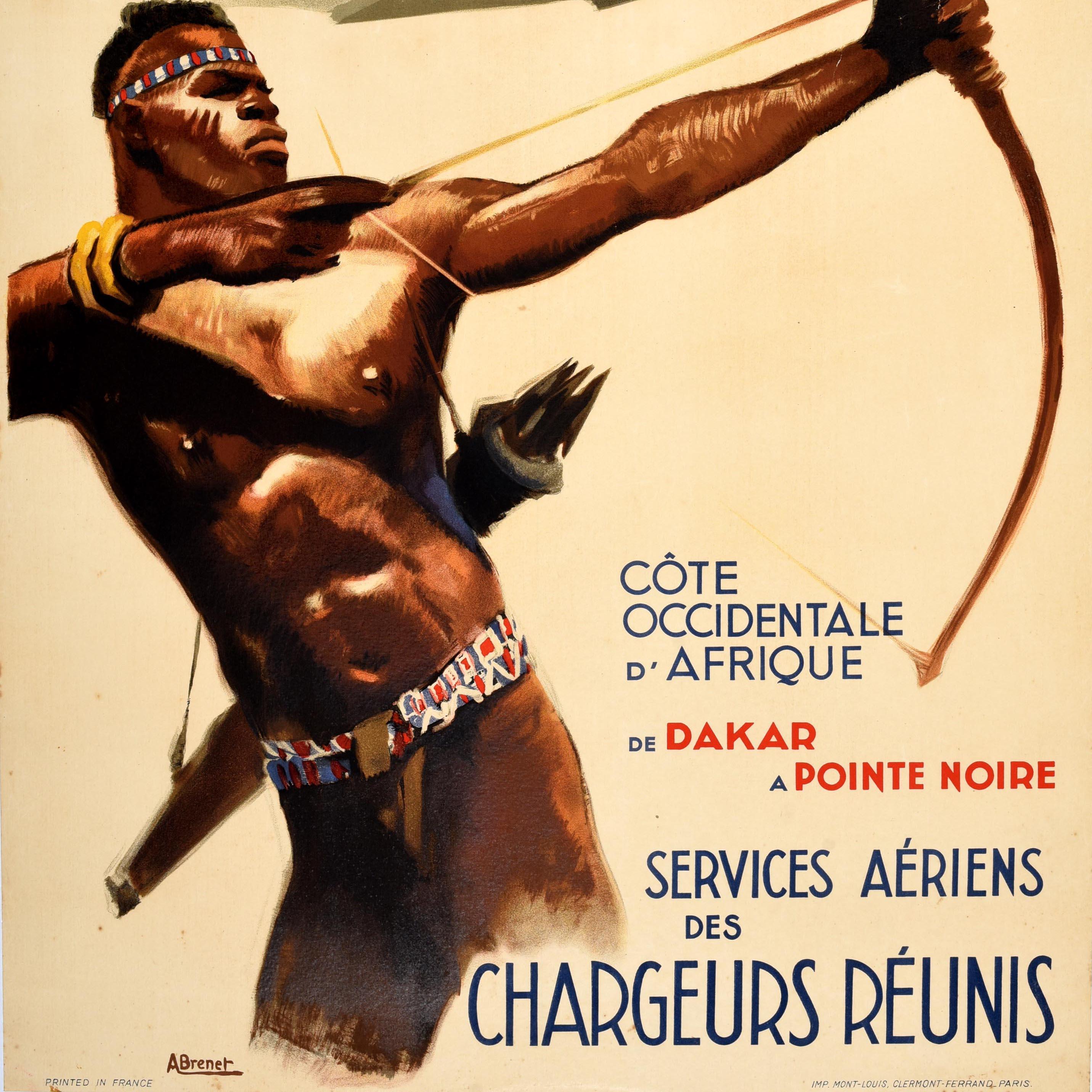 French Original Vintage Travel Poster Aeromaritime West Coast Africa Albert Brenet For Sale