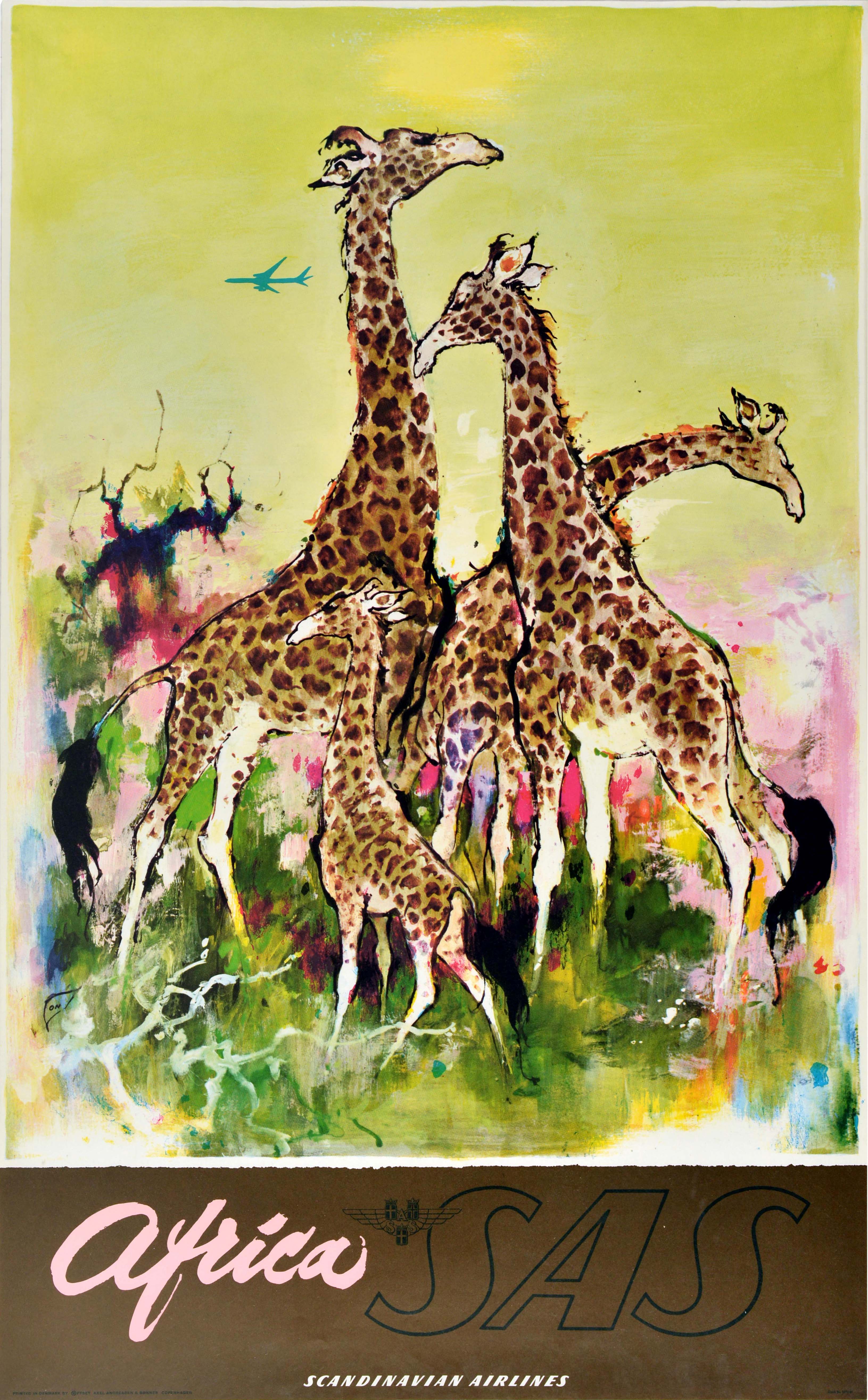 Original Vintage Travel Poster Africa Giraffe SAS Airlines Otto Nielsen Brown