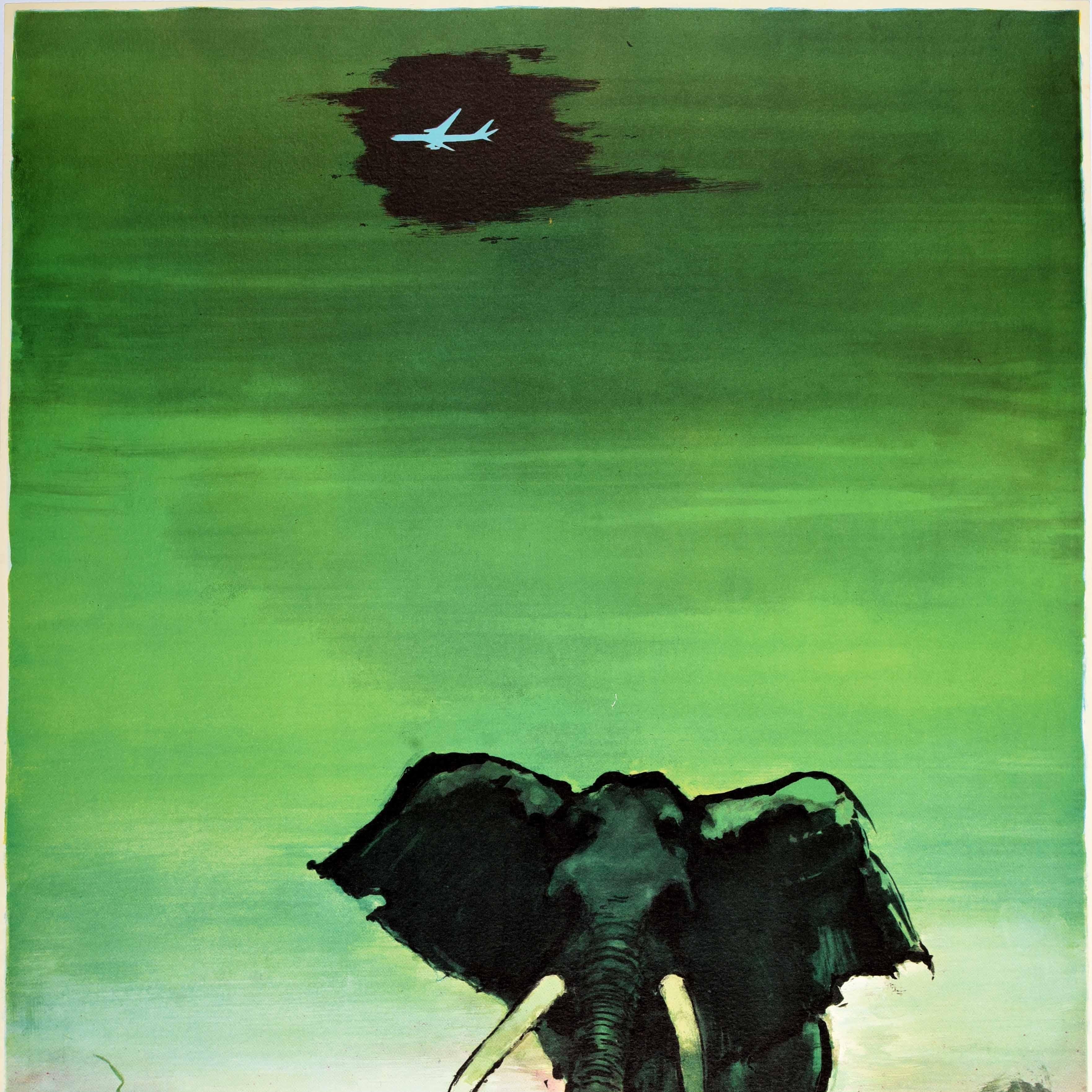 Original Vintage-Reiseplakat Afrika SAS Airline Otto Nielsen, Elefanten, Dänemark (Dänisch) im Angebot