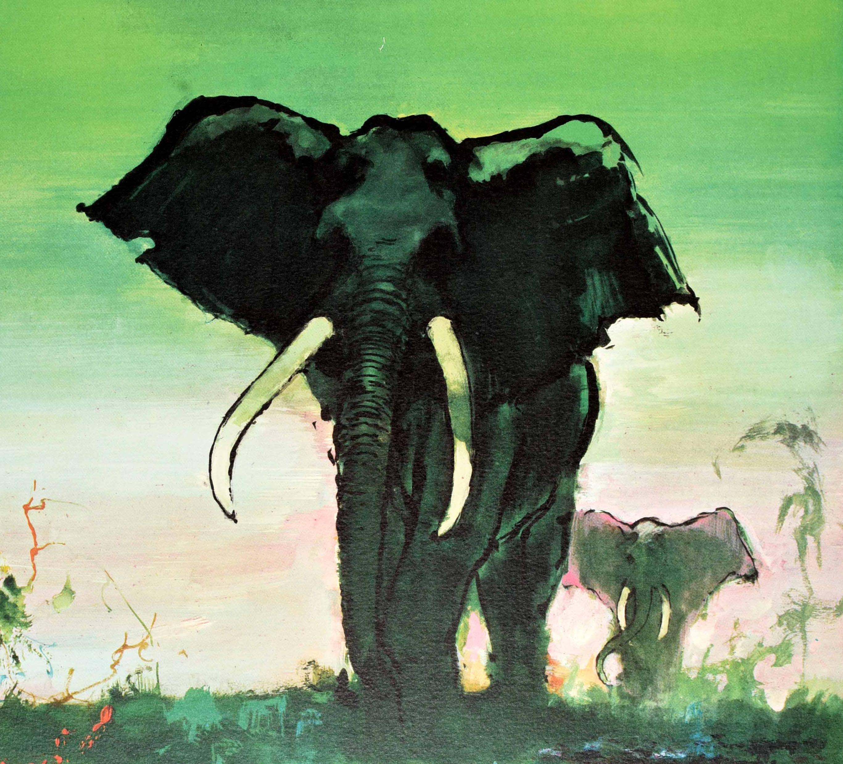 Original Vintage-Reiseplakat Afrika SAS Airline Otto Nielsen, Elefanten, Dänemark (Mitte des 20. Jahrhunderts) im Angebot