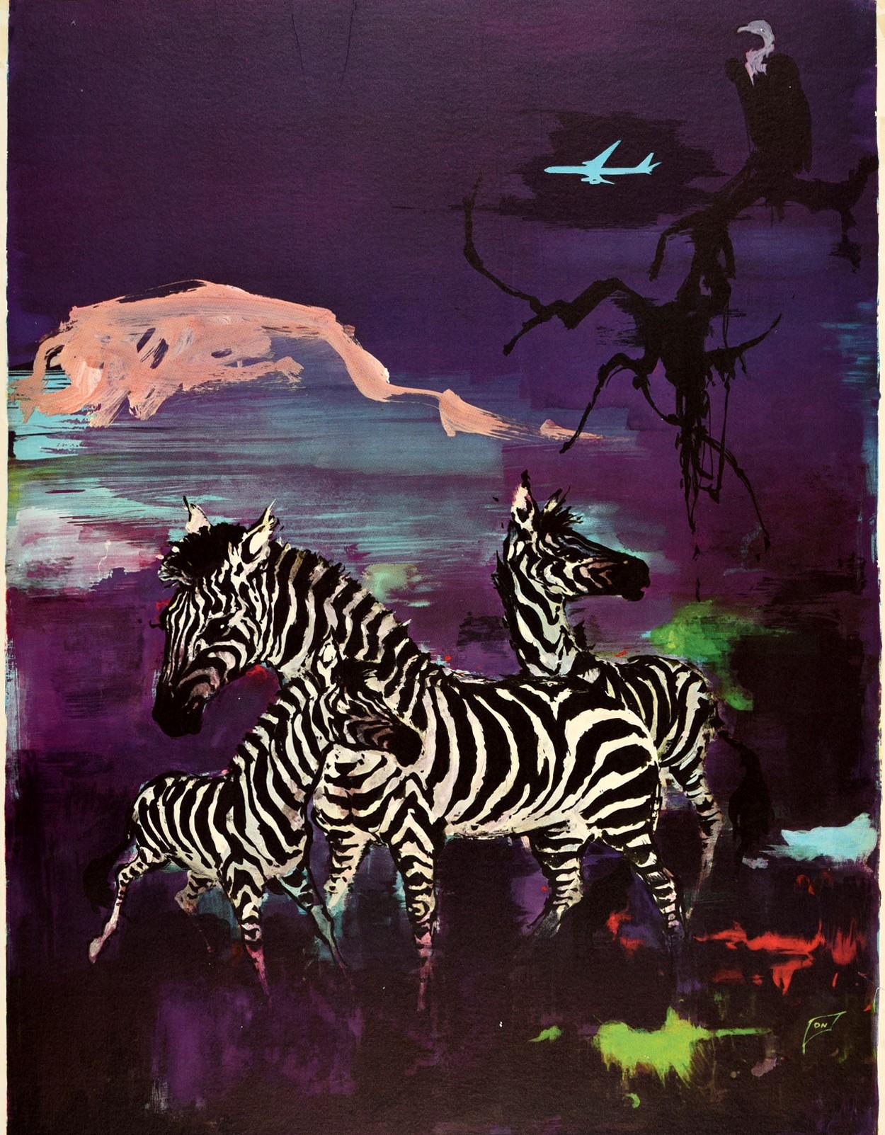 Original Vintage Travel Poster Africa SAS Scandinavian Airlines Zebra Mountain In Fair Condition In London, GB