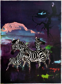 Original Vintage Travel Poster Africa Zebras SAS Otto Nielsen Purple Denmark