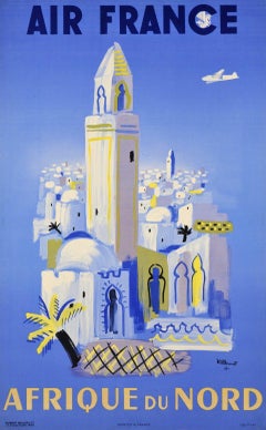 Original Vintage Travel Poster Air France Afrique Du Nord, Bernard Villemot