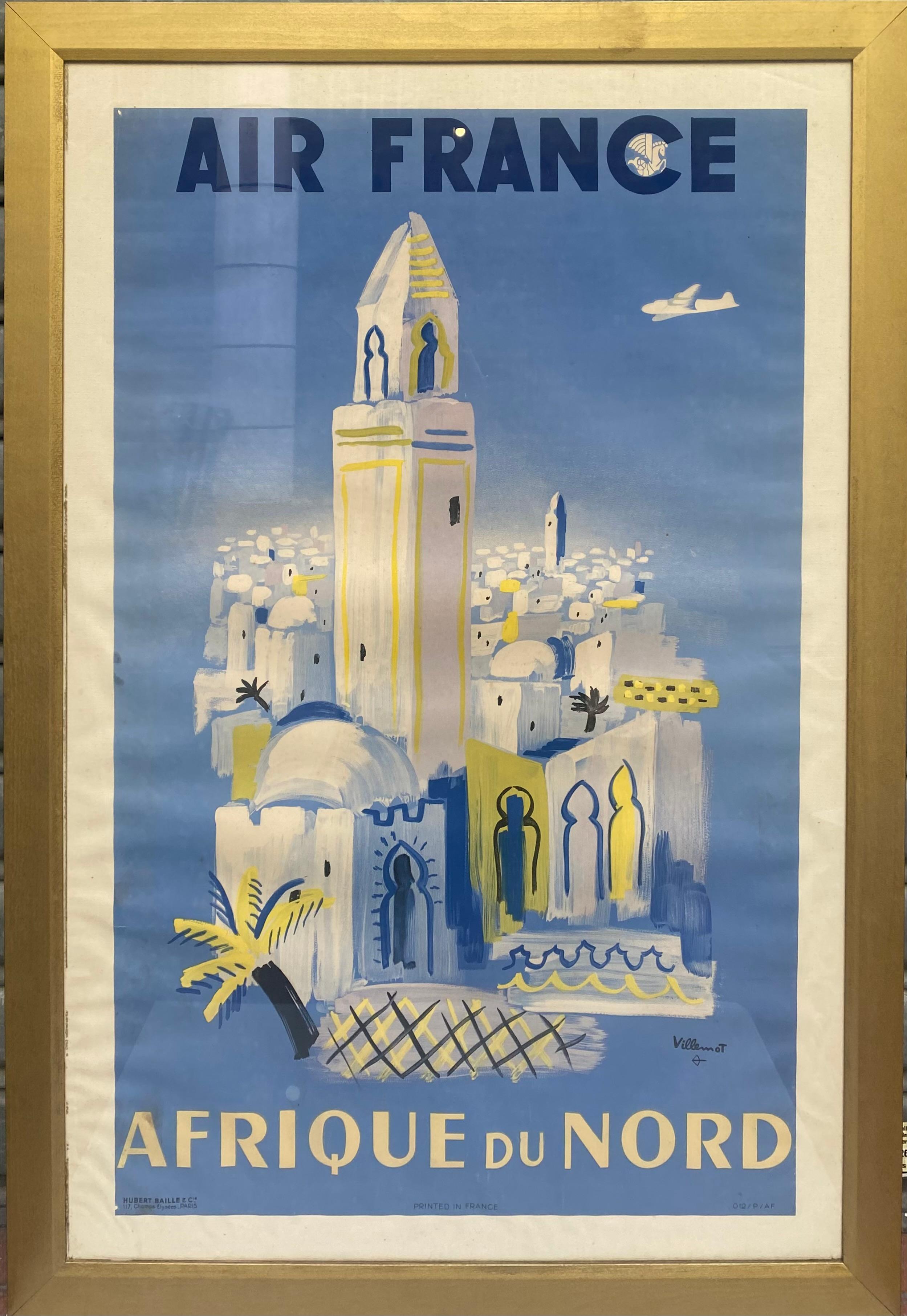 Cartel de viaje original de época Air France Afrique Du Nord, Bernard Villemot Papel en venta