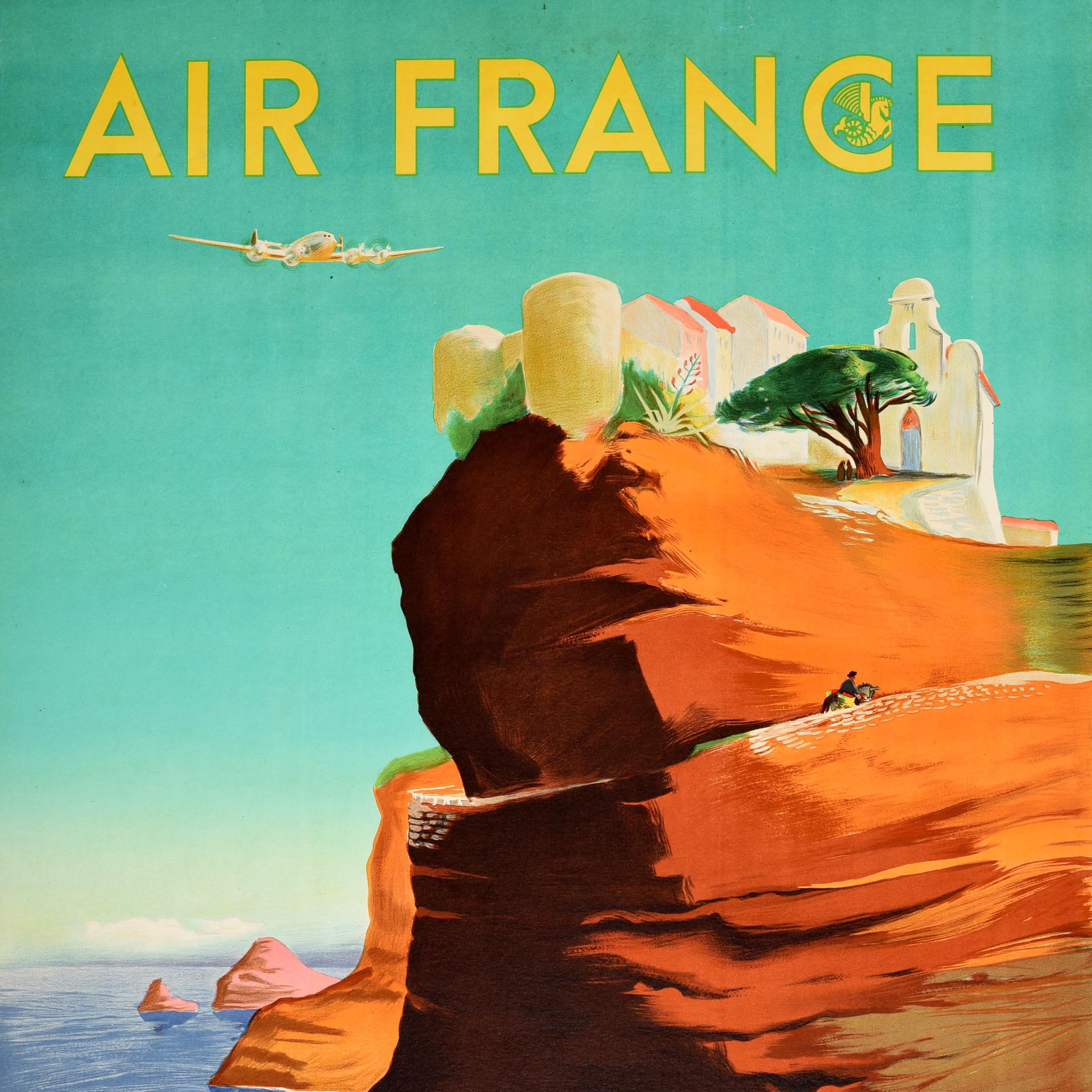 Póster de viaje original de época Air France Corsica Corse Eric Mediados de siglo Francés en venta