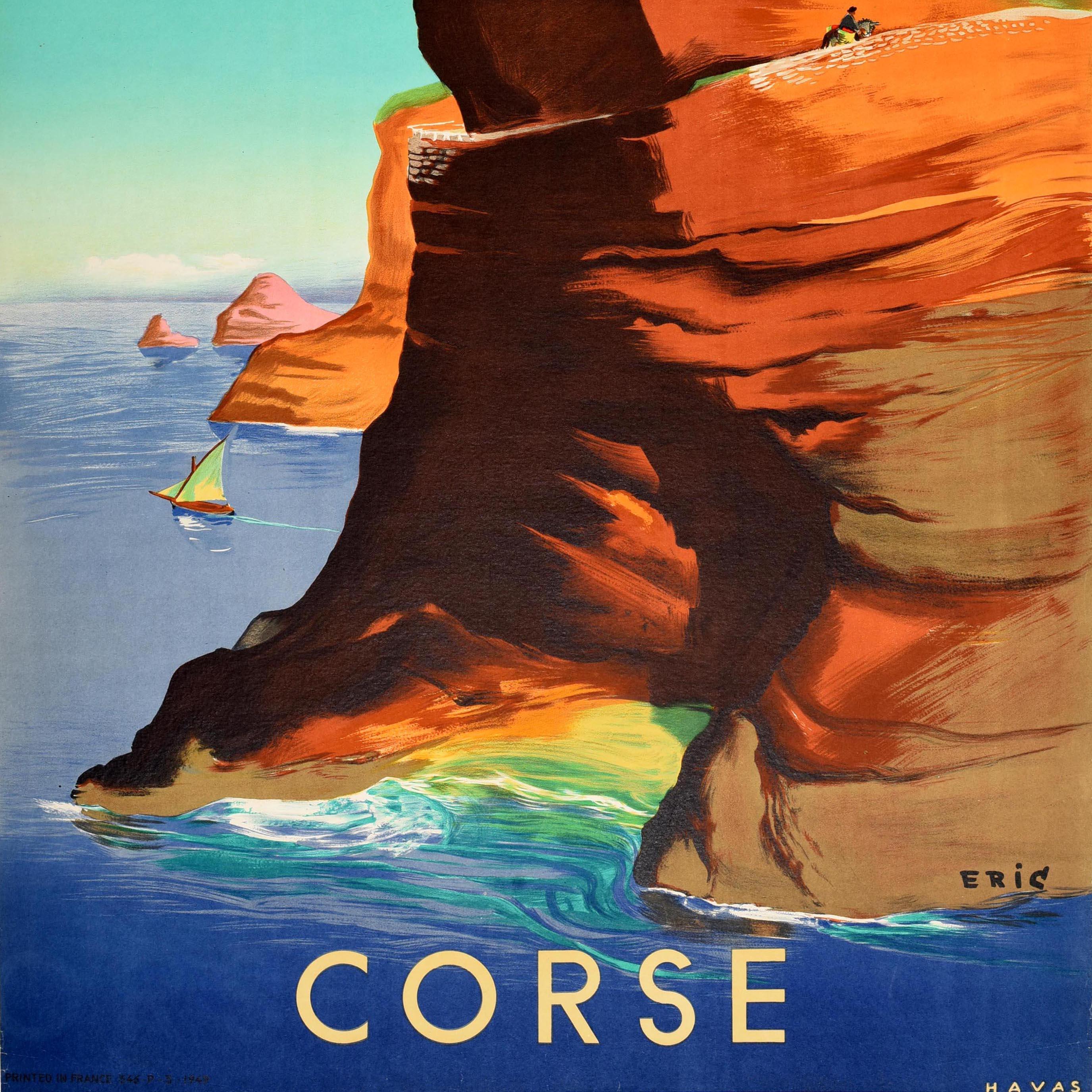 Póster de viaje original de época Air France Corsica Corse Eric Mediados de siglo en Bueno estado para la venta en London, GB