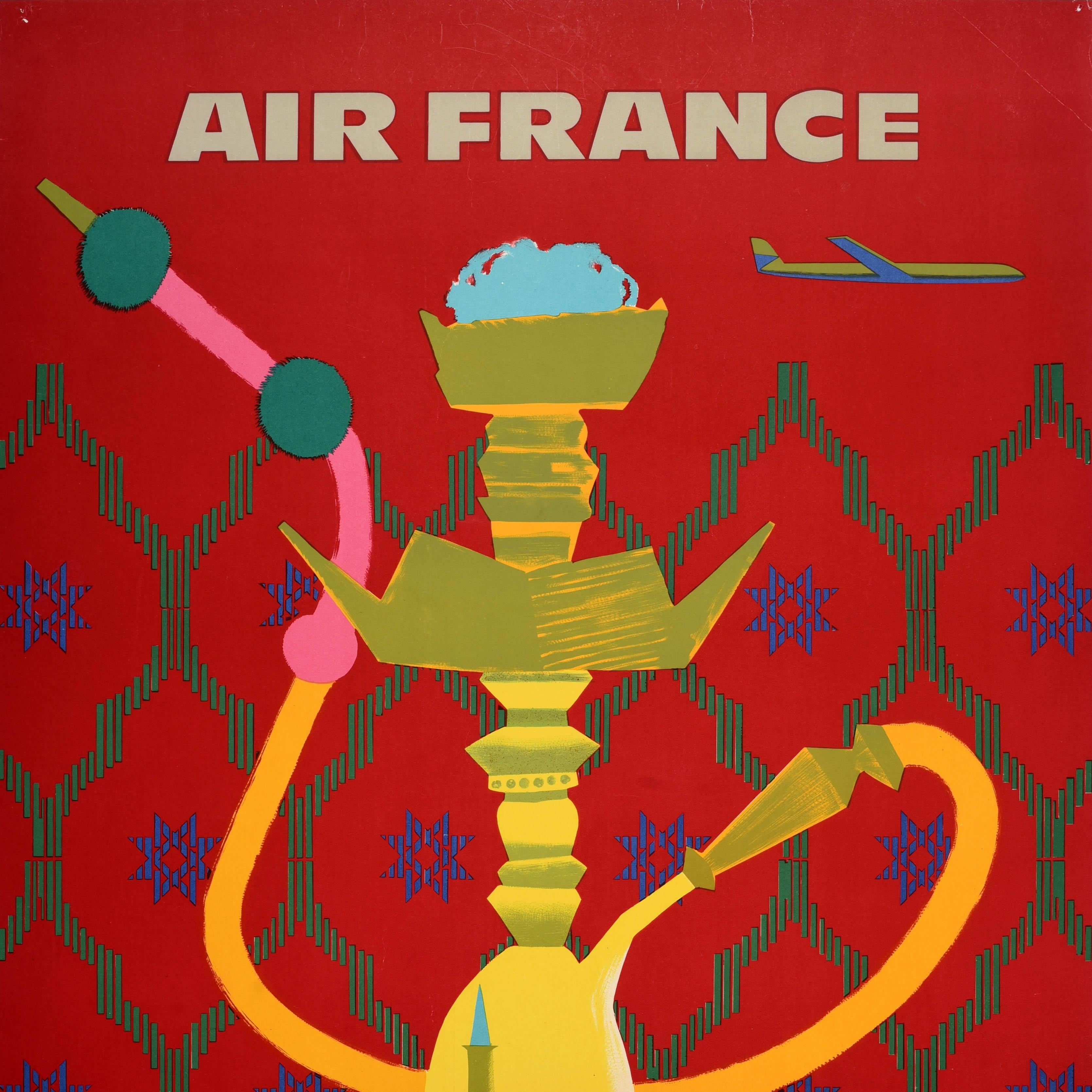 Original Vintage By Reiseplakat Air France Fluggesellschaft Nahost Hookah Shisha Castel (Moderne der Mitte des Jahrhunderts) im Angebot