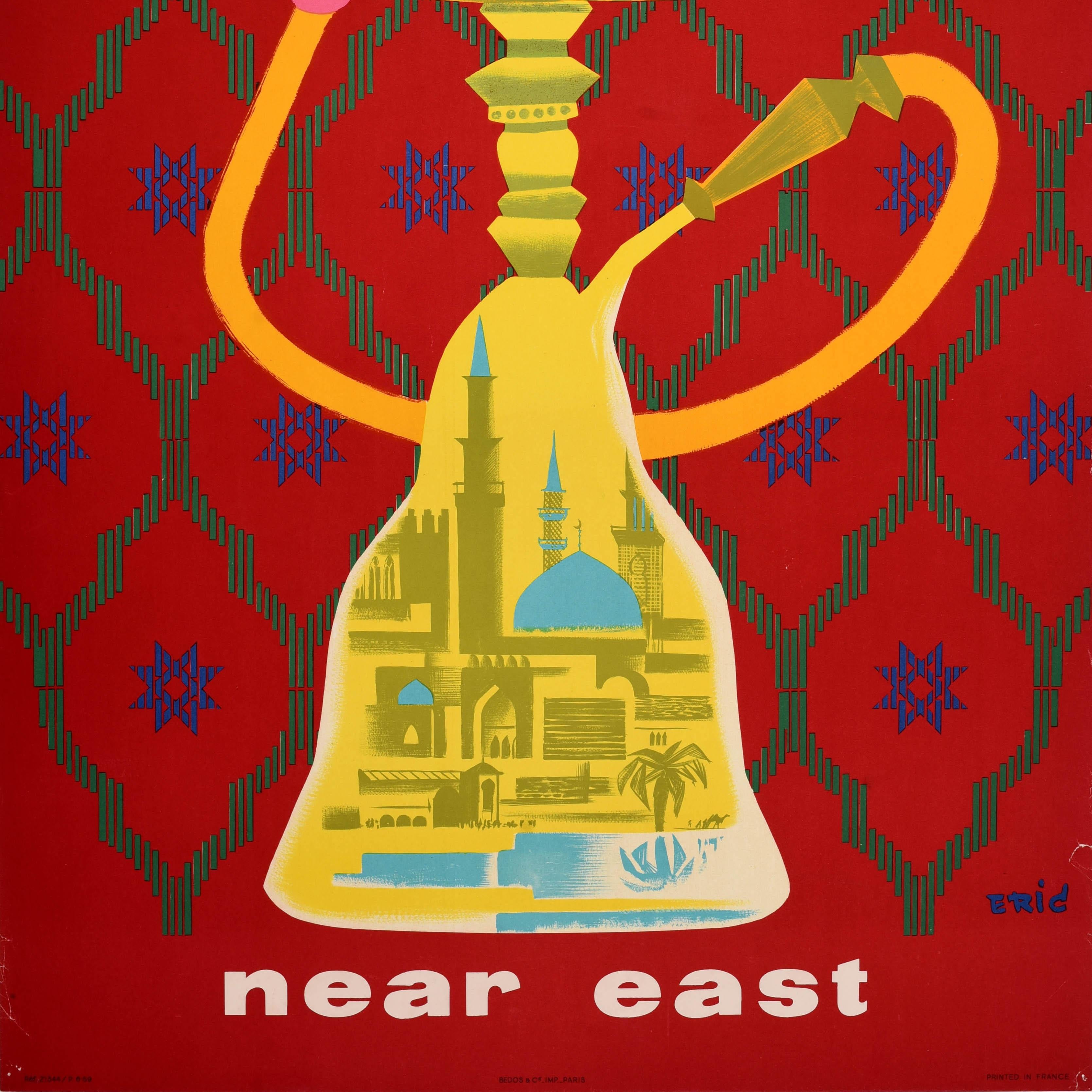 Original Vintage By Reiseplakat Air France Fluggesellschaft Nahost Hookah Shisha Castel (Französisch) im Angebot