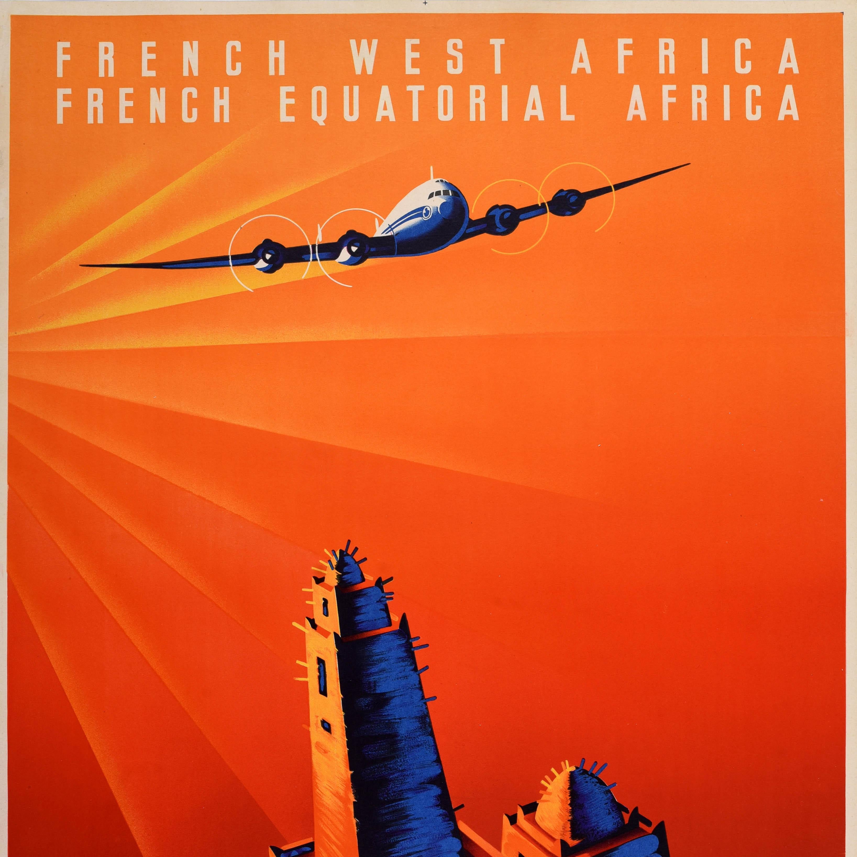 Cartel de viaje original de época Air France África Occidental Francesa Ecuatorial Tombuctú Art Decó en venta