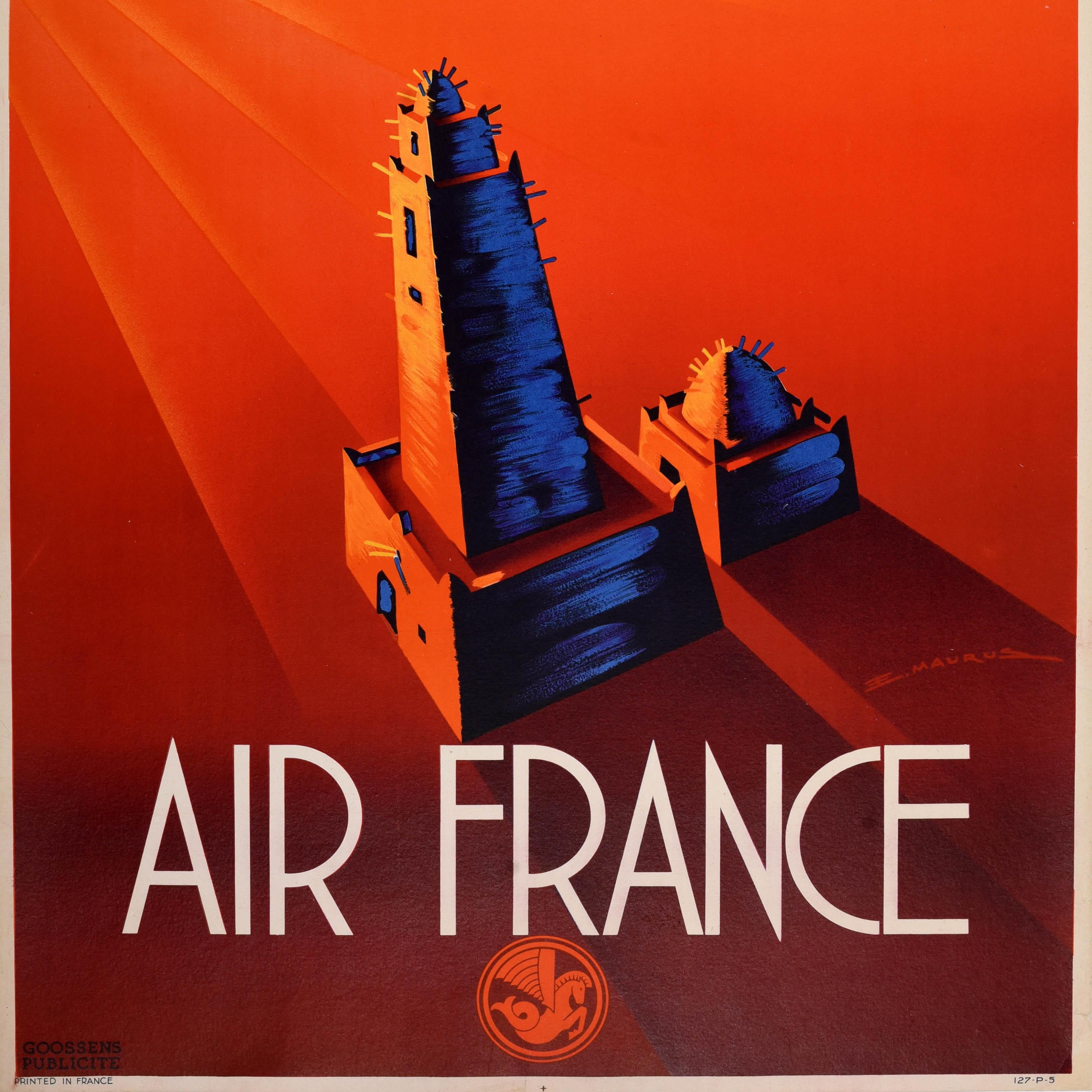 Cartel de viaje original de época Air France África Occidental Francesa Ecuatorial Tombuctú Francés en venta