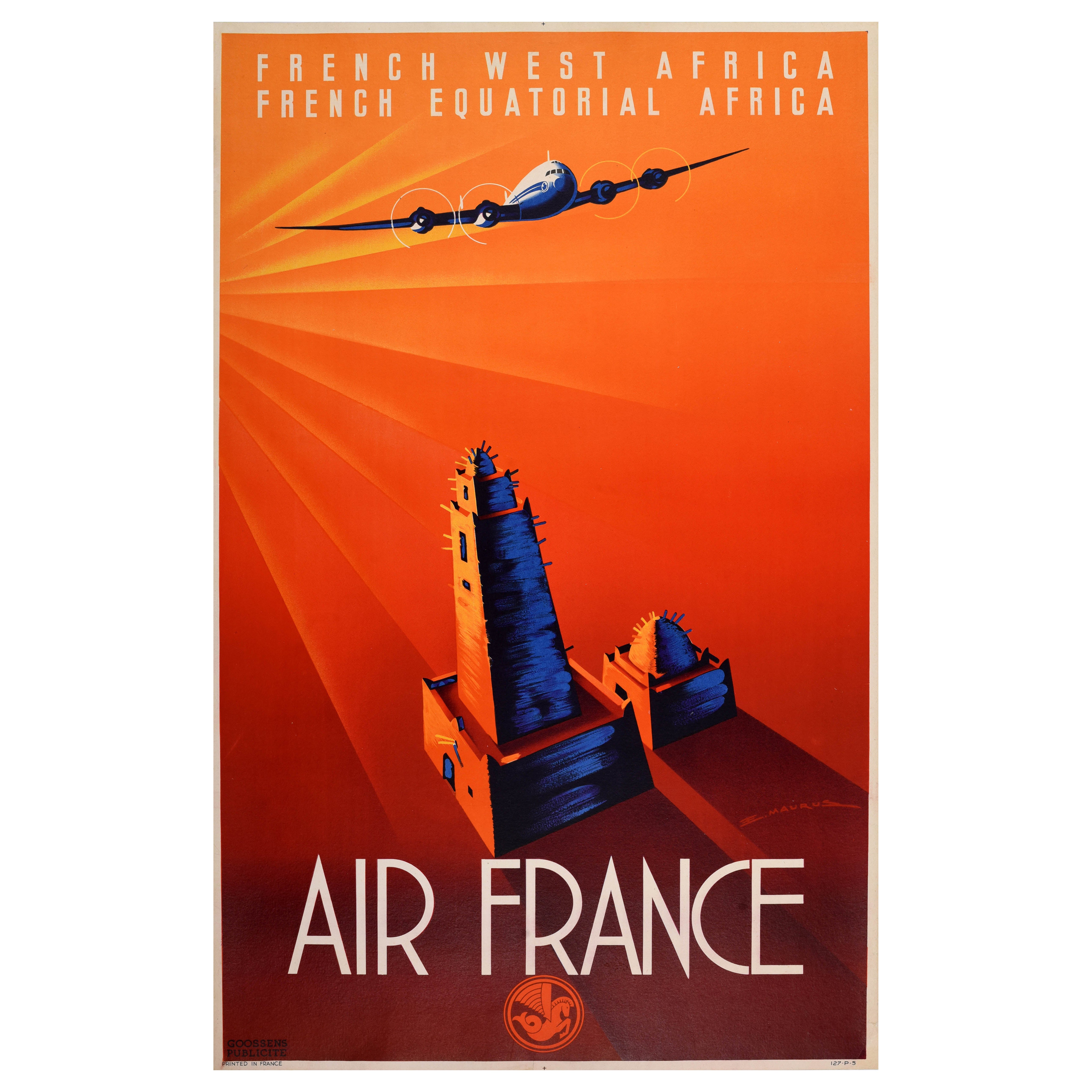 Original Vintage By Reiseplakat Air France Französisch Westafrika Äquatorial Timbuktu