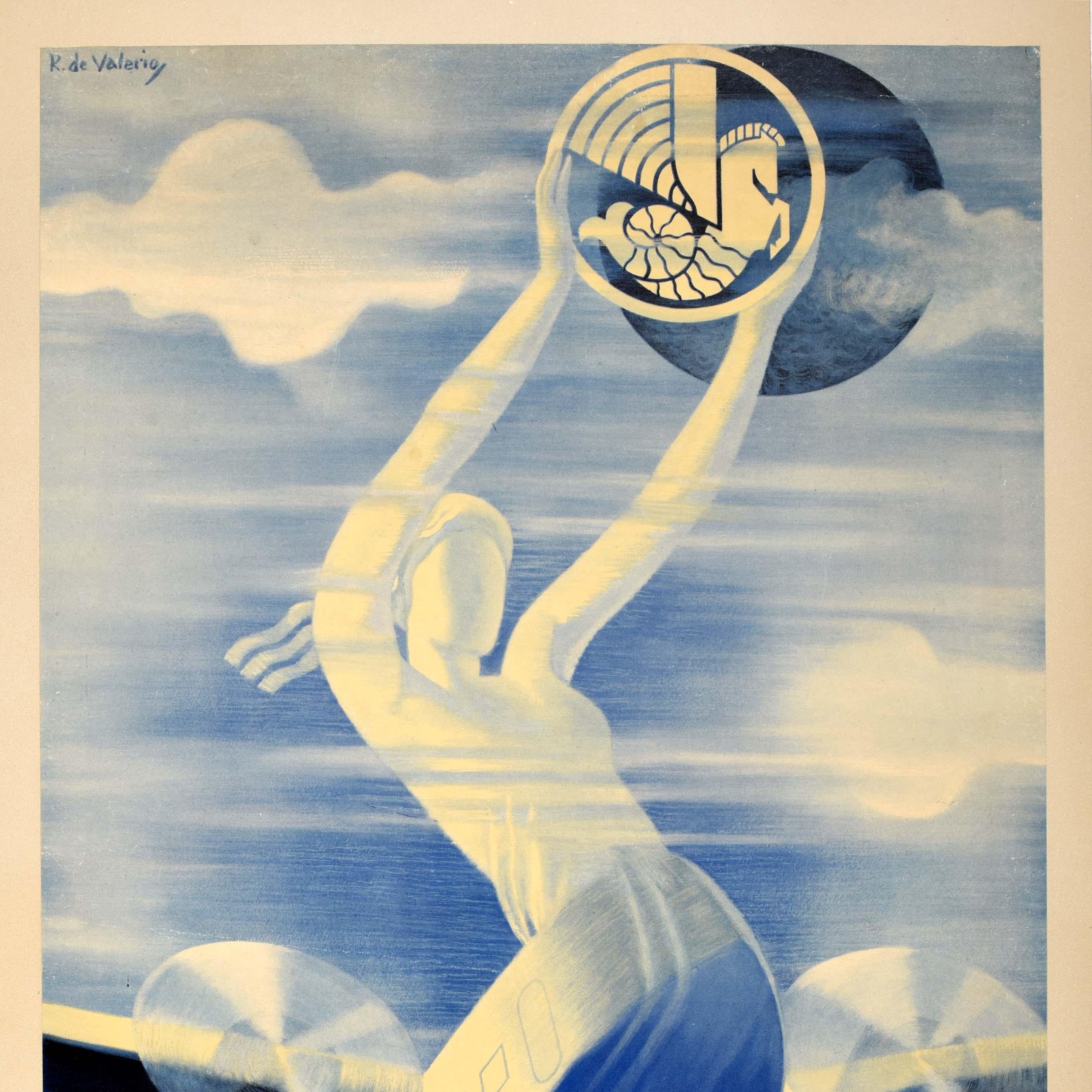 French Original Vintage Travel Poster Air France In All Skies Art Deco Valerio Airways For Sale