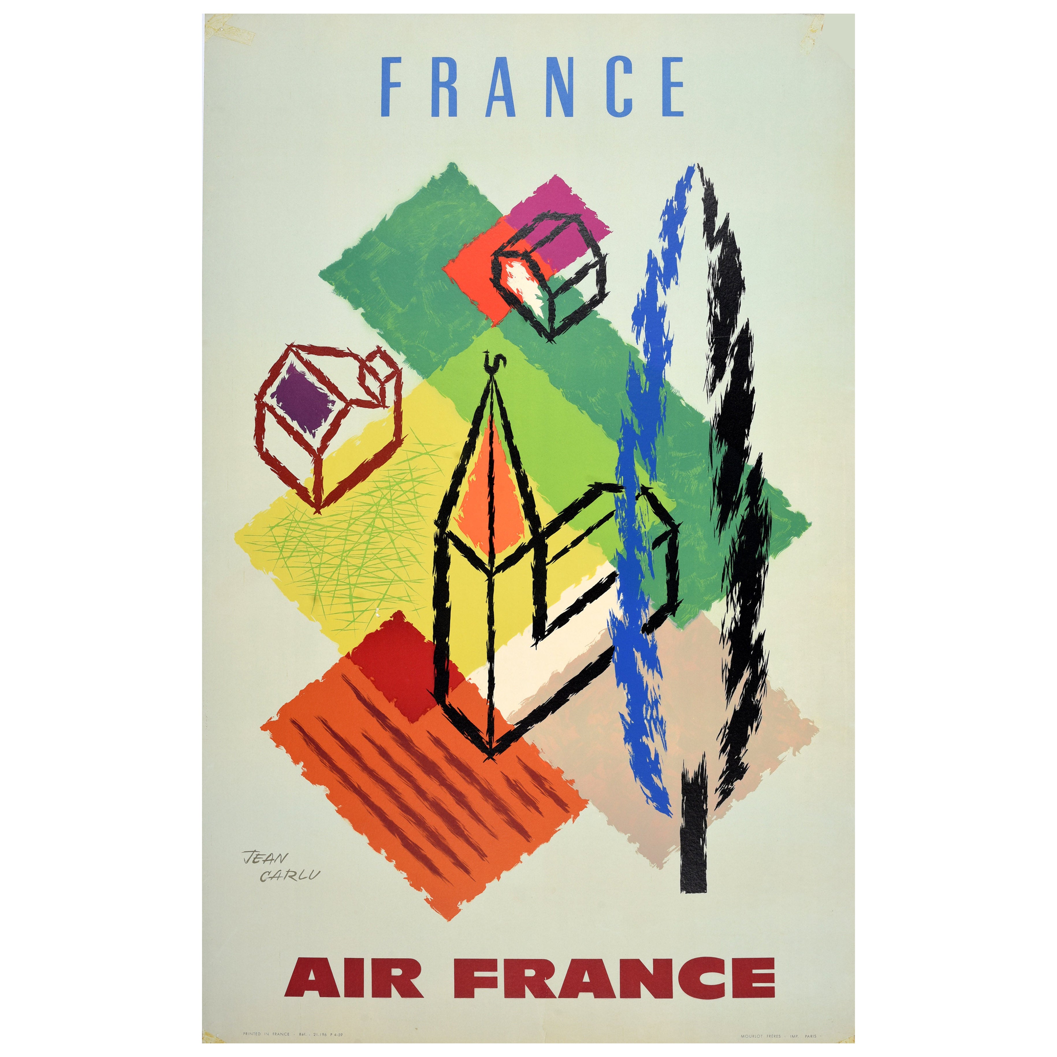 Original Vintage Travel Poster Air France Jean Carlu Midcentury Church Abstract