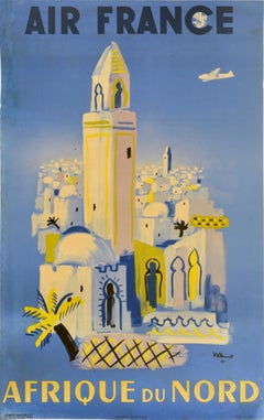 Original Vintage Travel Poster Air France North Africa Villemot Afrique du Nord
