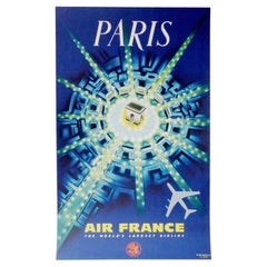 Affiche rtro originale de voyage, Air France Paris, Baudouin 1947
