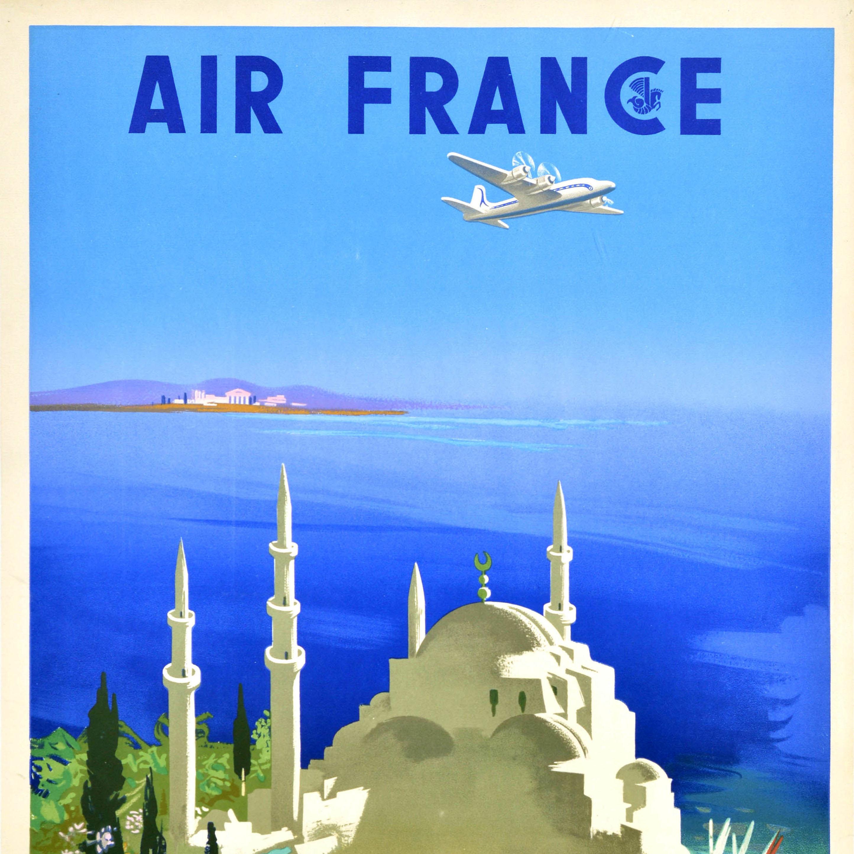 Français Affiche rétro originale de voyage, Air France, Proche Orient, Middle East Airline en vente