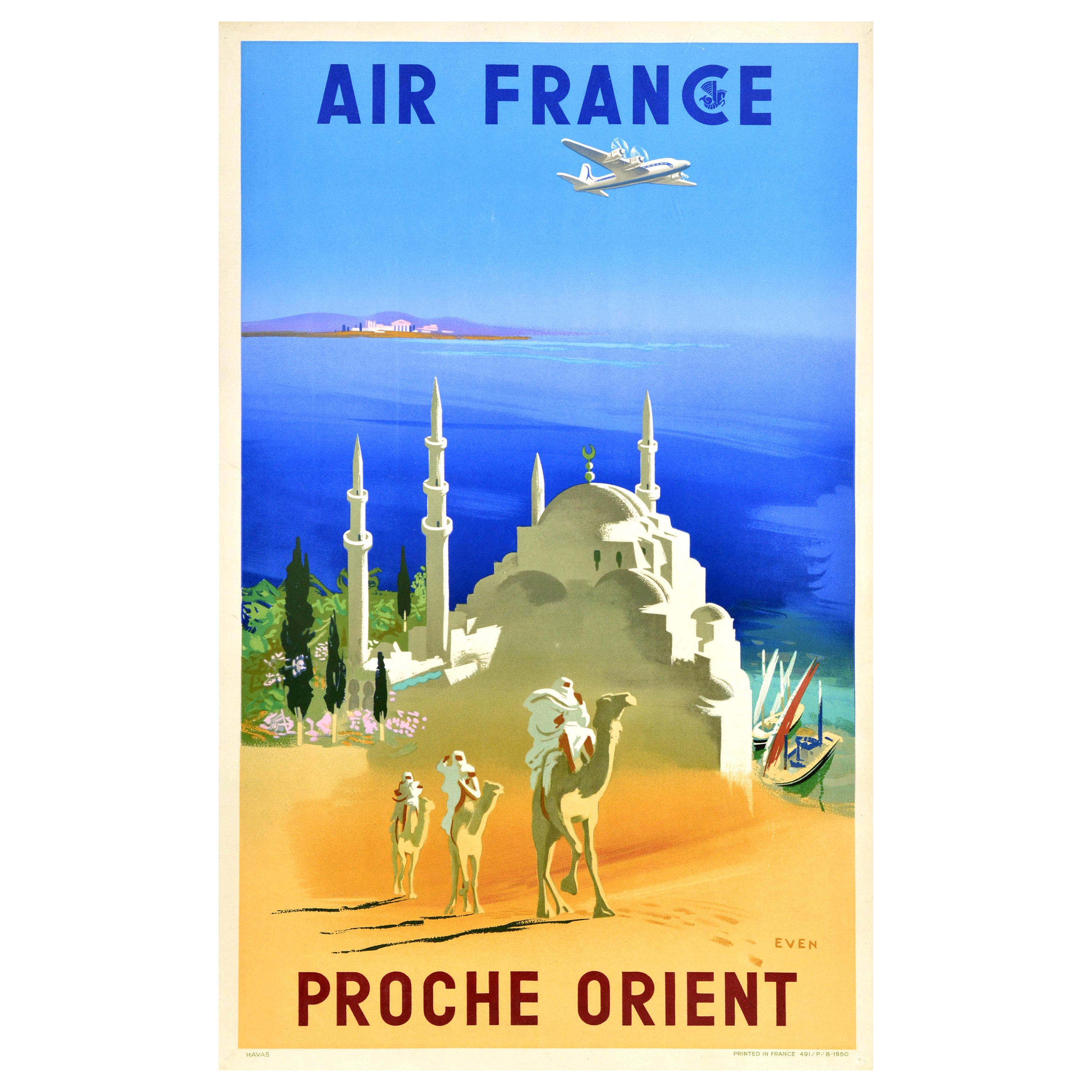 Original-Vintage-Reiseplakat Air France Proche Orient Middle East Airline, Kunst