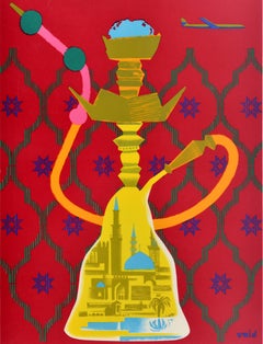 Original Vintage Travel Poster Air France Proche Orient Near East Eric Hookah