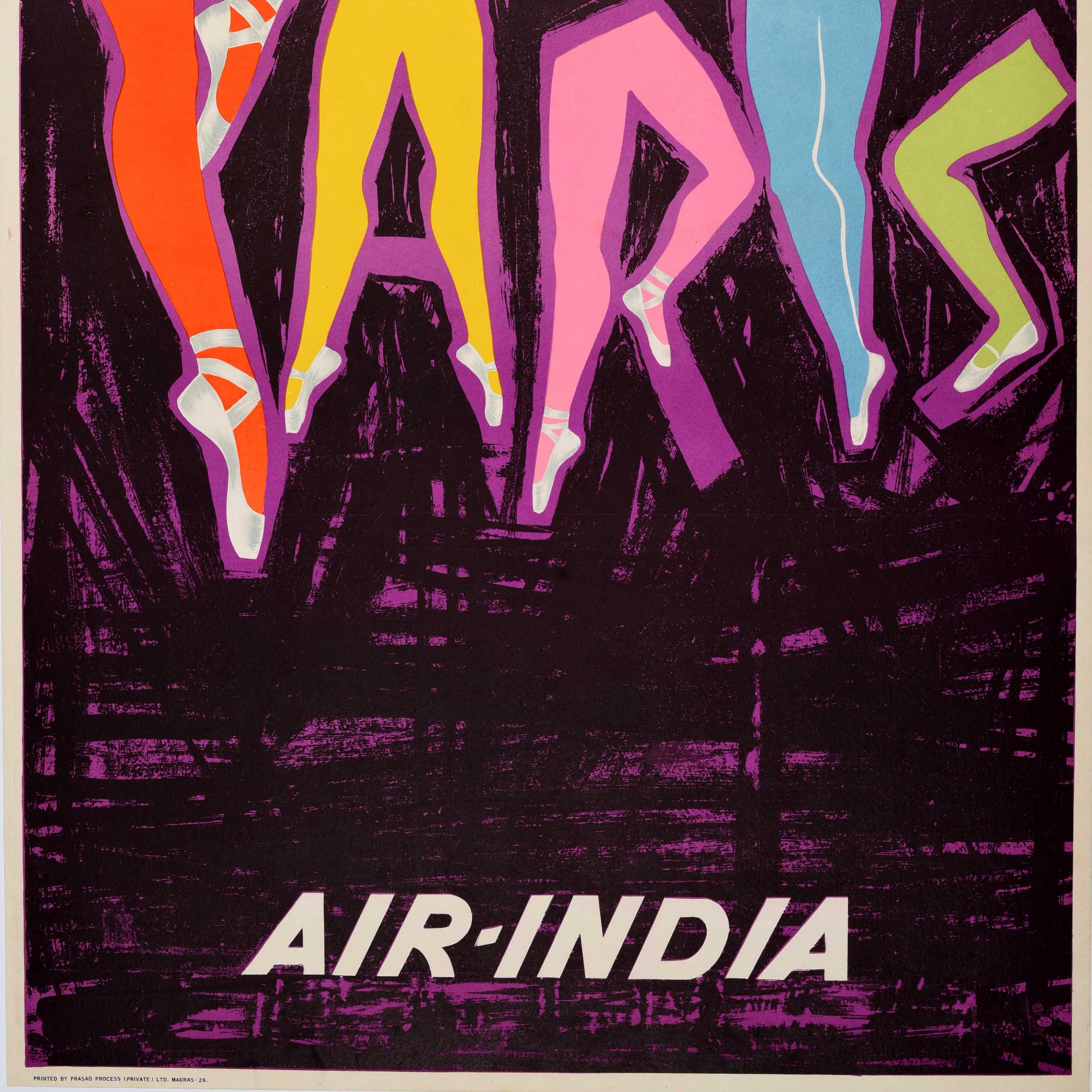 Original Vintage-Reiseplakat Air India Paris, Frankreich, Maharaja Kooka Rao, mit Beinen, Maharaja im Zustand „Gut“ im Angebot in London, GB