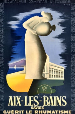 Original Vintage Travel Poster Aix Les Bains Spa Golf Savoie Thermal Baths