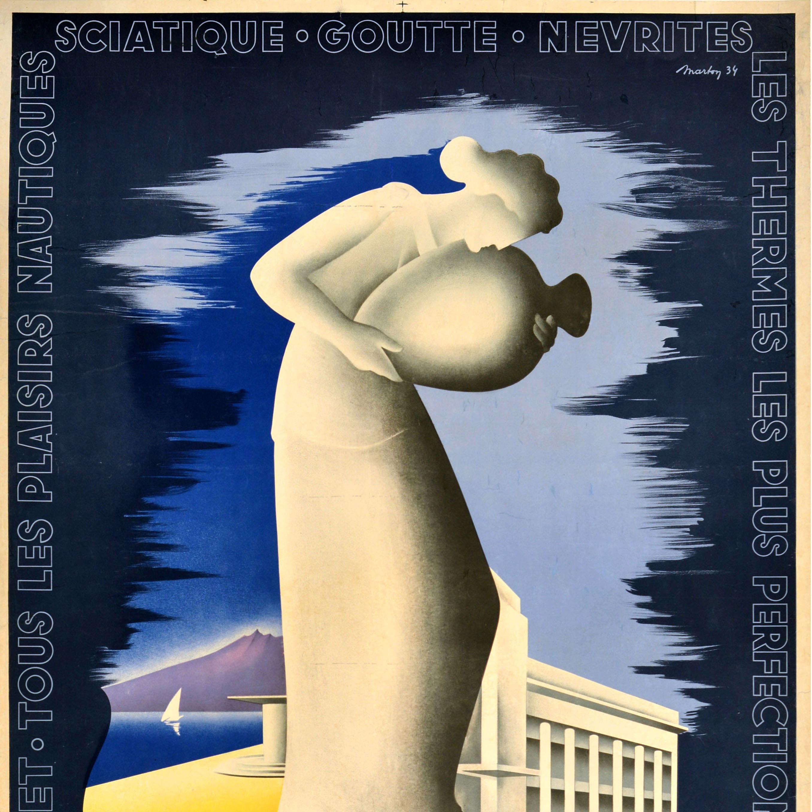 Art Déco Poster di viaggio originale d'epoca Aix Les Bains Terme Golf Savoia in vendita