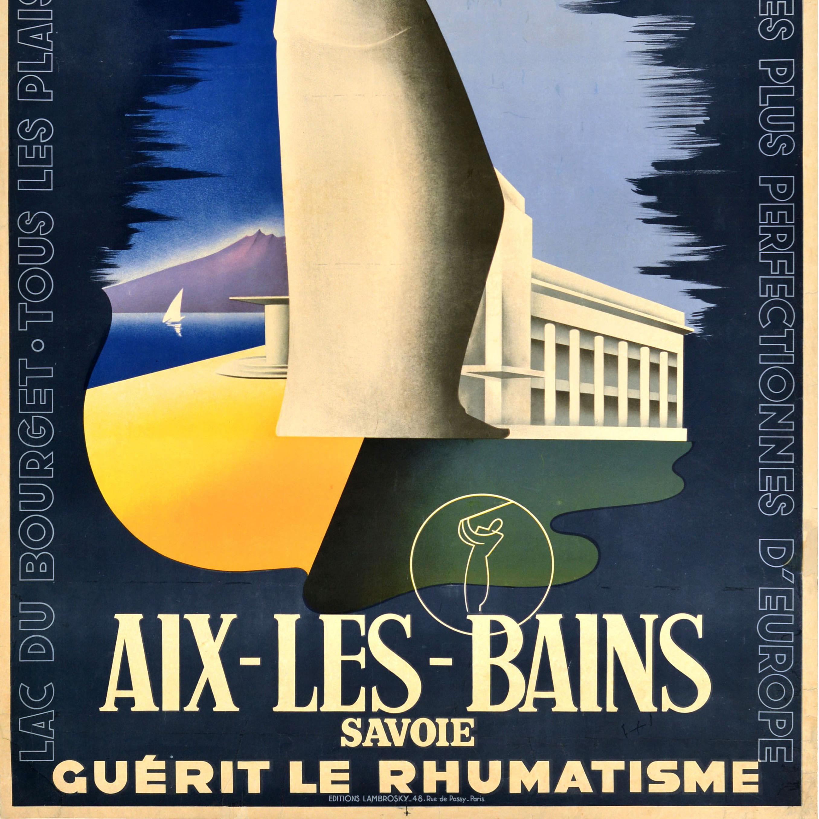 Francese Poster di viaggio originale d'epoca Aix Les Bains Terme Golf Savoia in vendita