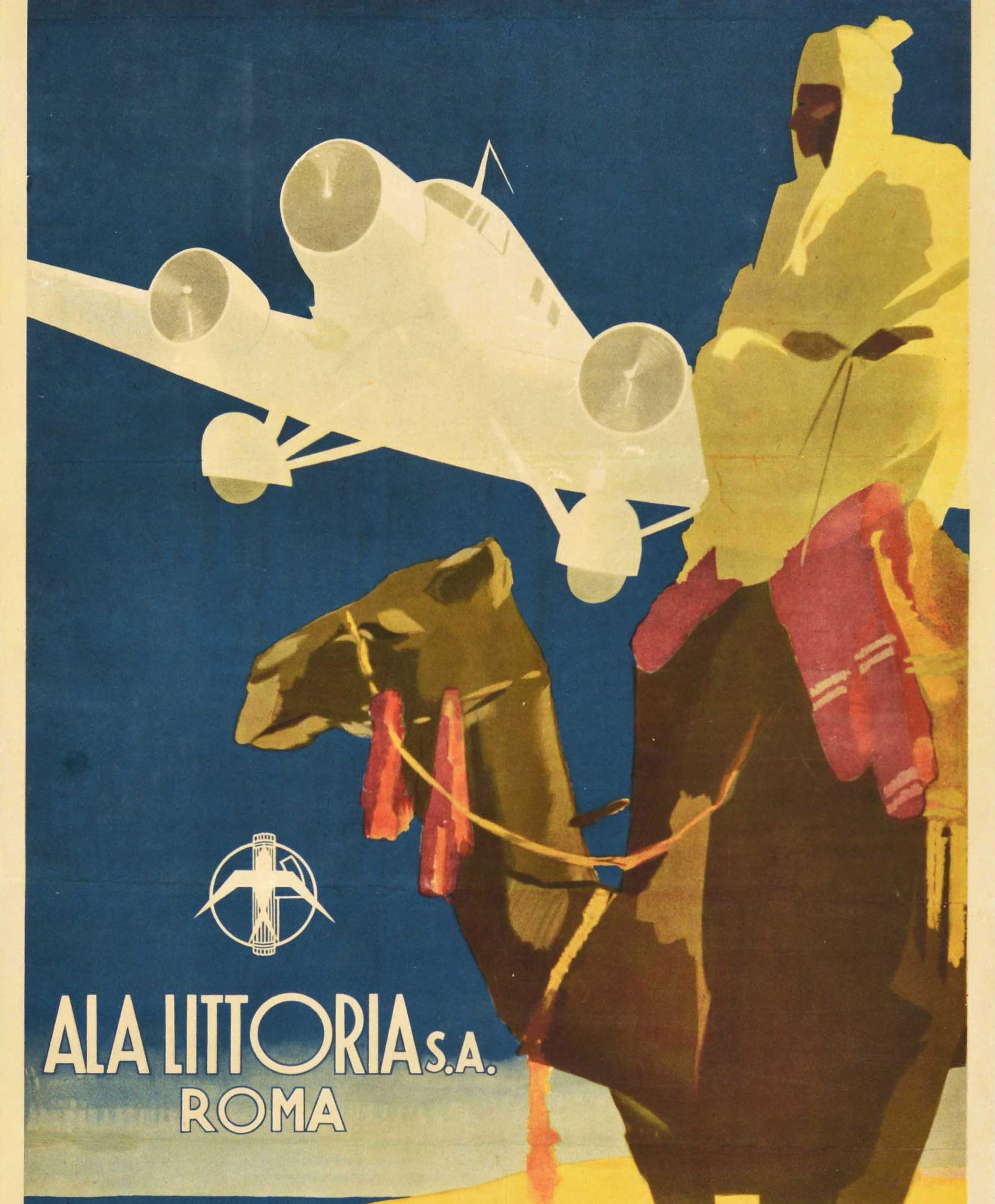 Art Deco Original Vintage Travel Poster Ala Littoria Rome Asmara Addis Ababa Mogadishu
