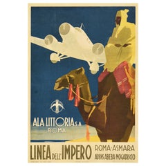 Original Vintage Travel Poster Ala Littoria Rome Asmara Addis Ababa Mogadishu