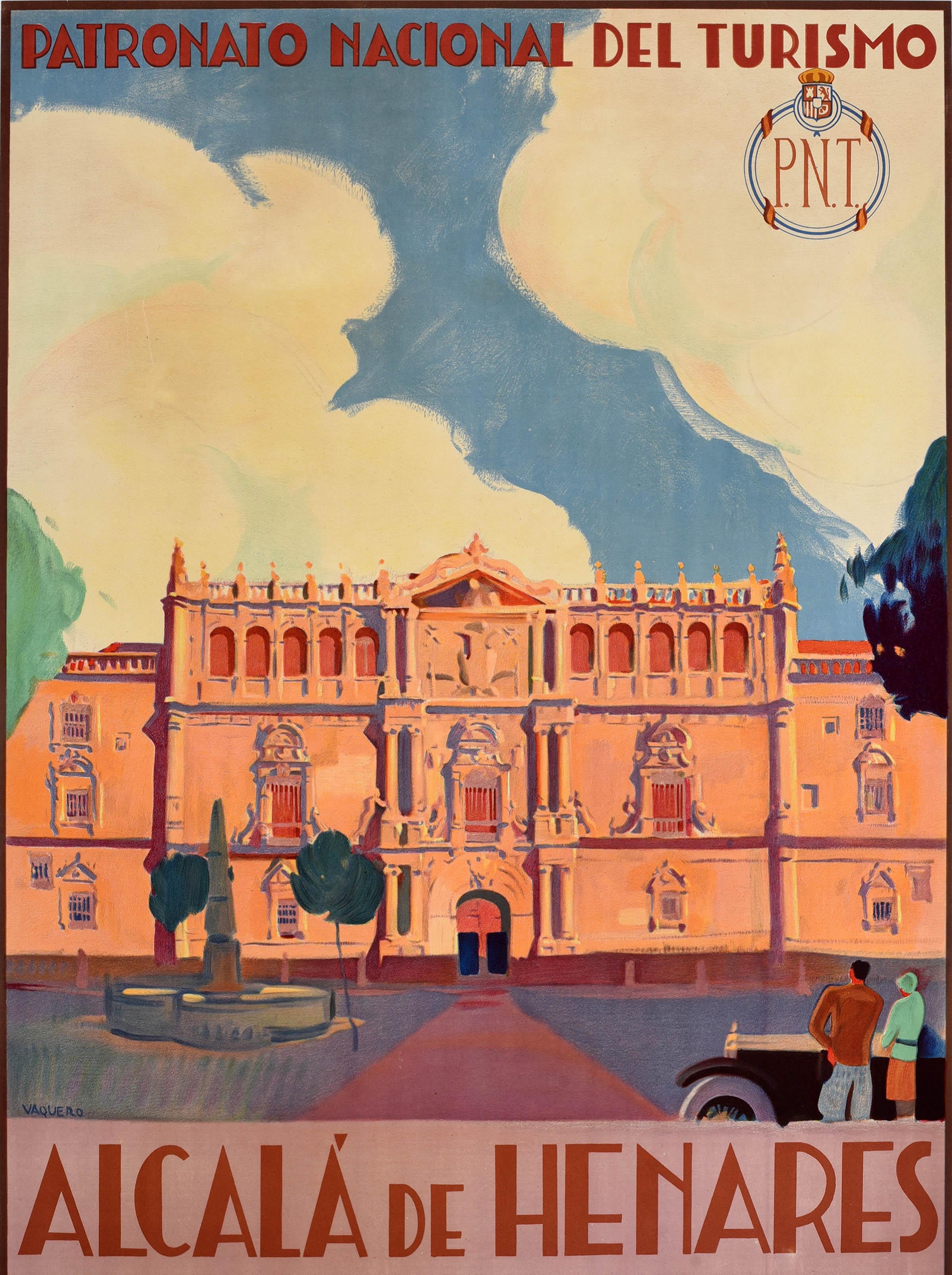 Art déco Affiche de voyage vintage d'origine Alcala University Madrid, Espagne, PNT Art Déco  en vente
