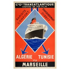 Original-Vintage-Reiseplakat Algerien Tunesien Cie Gle Transatlantique PLM Kunst