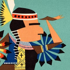 Poster di viaggio originale d'epoca America Qantas Nativo Americano Harry Rogers Aereo