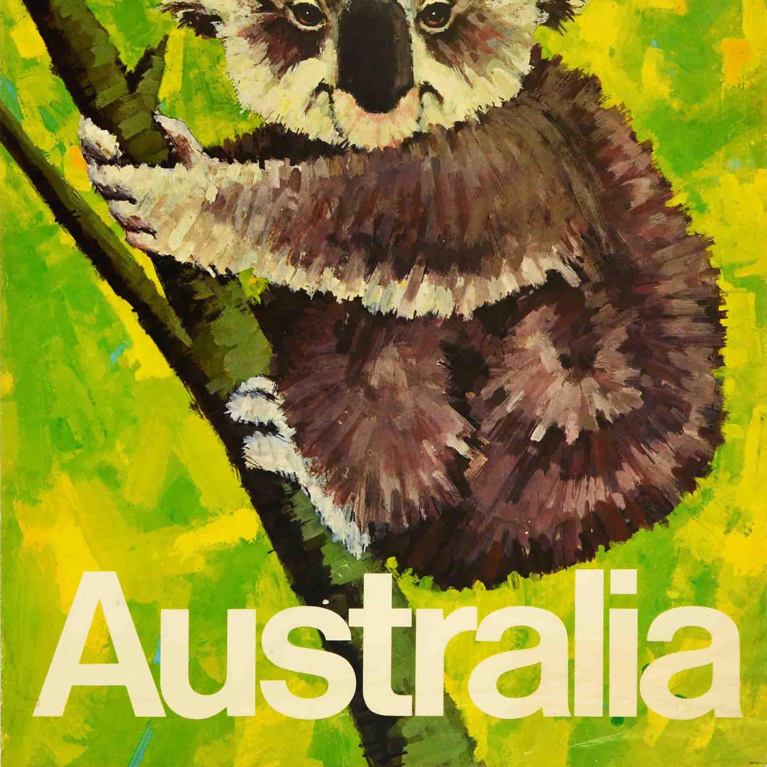 Original Vintage Travel Poster American Airlines Australia Koala Bear Design Art In Good Condition In London, GB