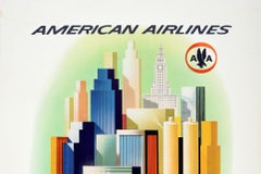 Original Vintage Travel Poster American Airlines Chicago City Skyline AA Eagle