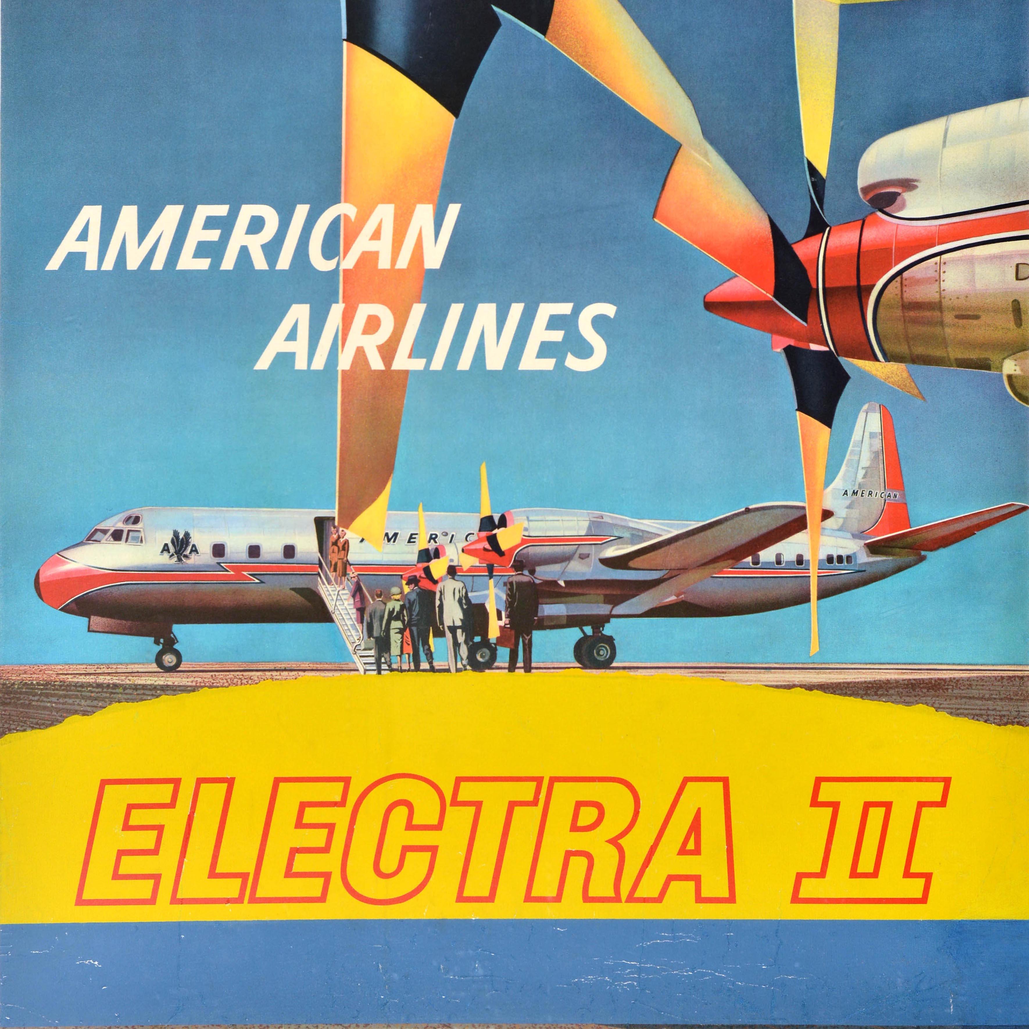 Américain Affiche de voyage originale de l'American Airlines Lockheed L188 Electra II Bomar en vente
