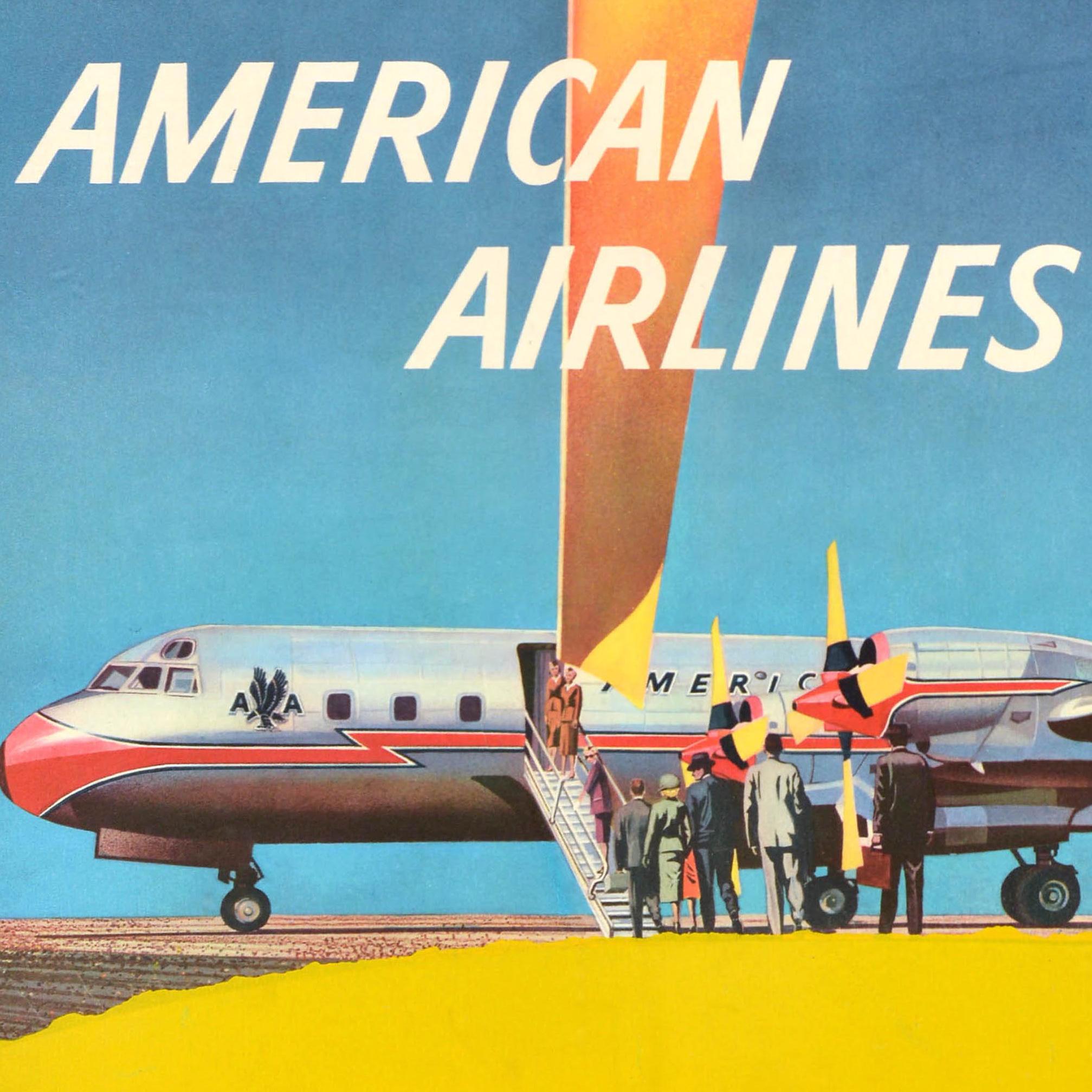 Affiche de voyage originale de l'American Airlines Lockheed L188 Electra II Bomar Bon état - En vente à London, GB