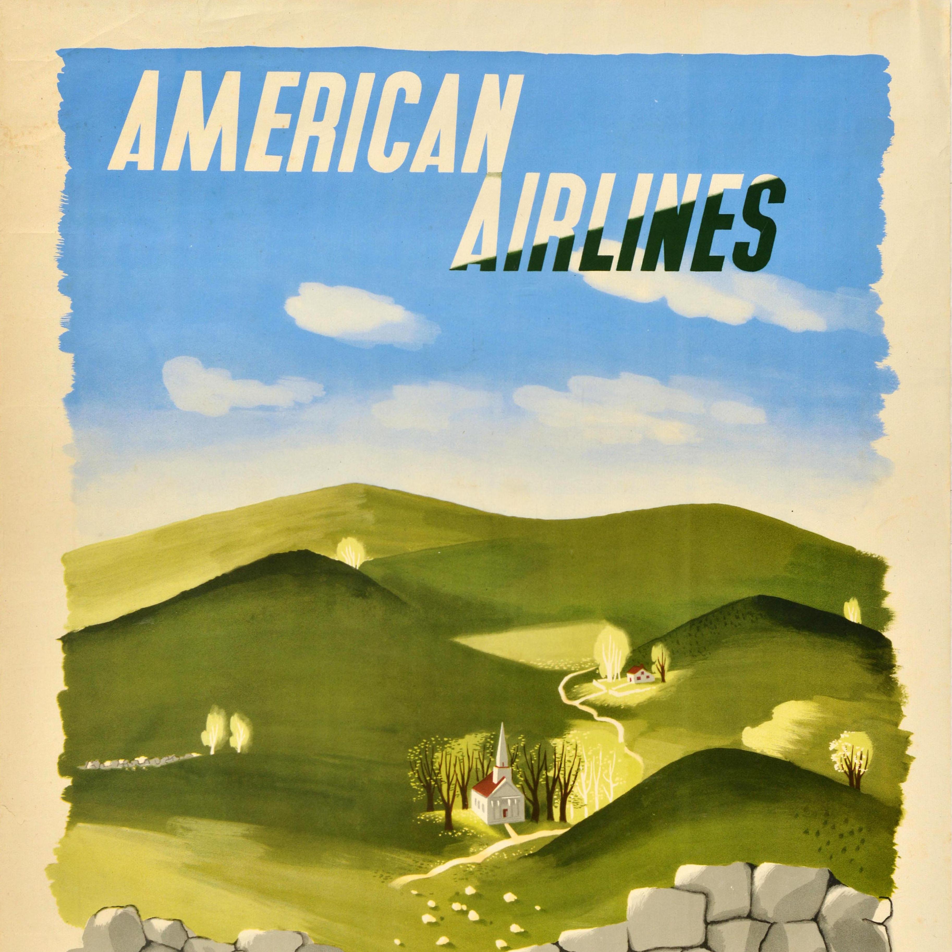 Americano Poster di viaggio originale d'epoca American Airlines per il New England McKnight Kauffer in vendita