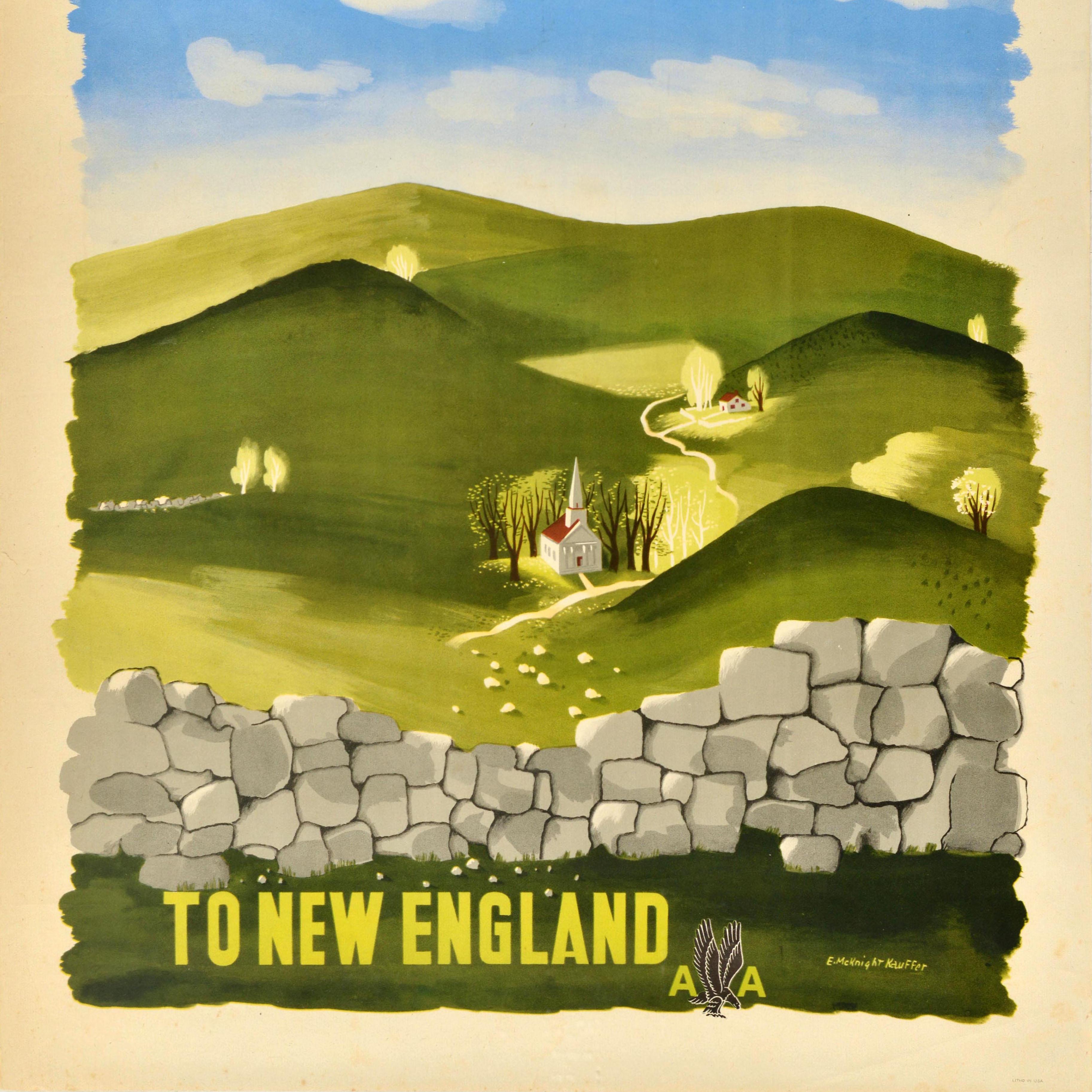 Poster di viaggio originale d'epoca American Airlines per il New England McKnight Kauffer In condizioni buone in vendita a London, GB