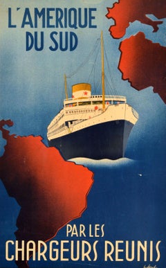Original Vintage Travel Poster Amerique Du Sud Par Les Chargeurs Reunis Cruise