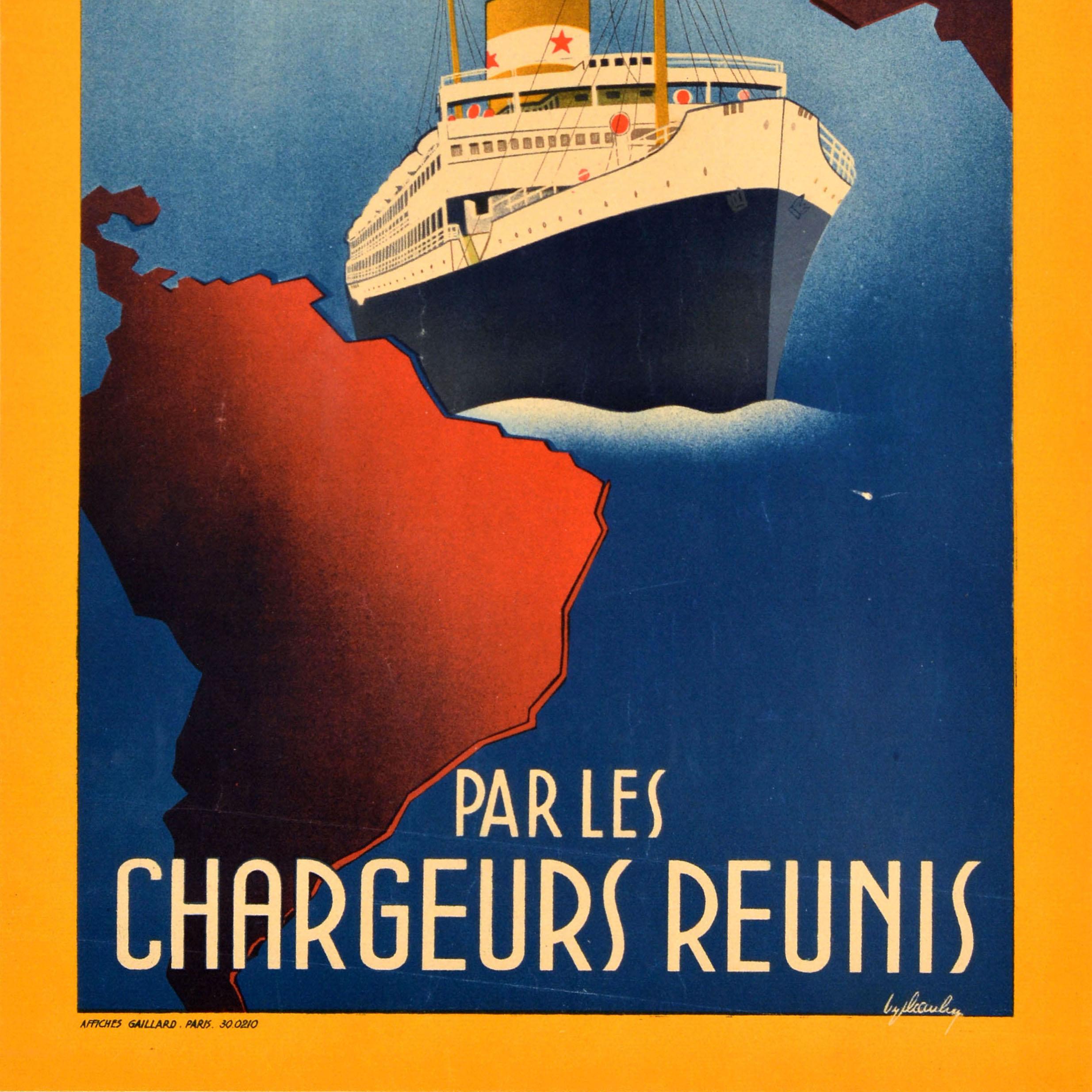 Original Vintage Travel Poster Amerique Du Sud Par Les Chargeurs Reunis Cruise In Good Condition For Sale In London, GB