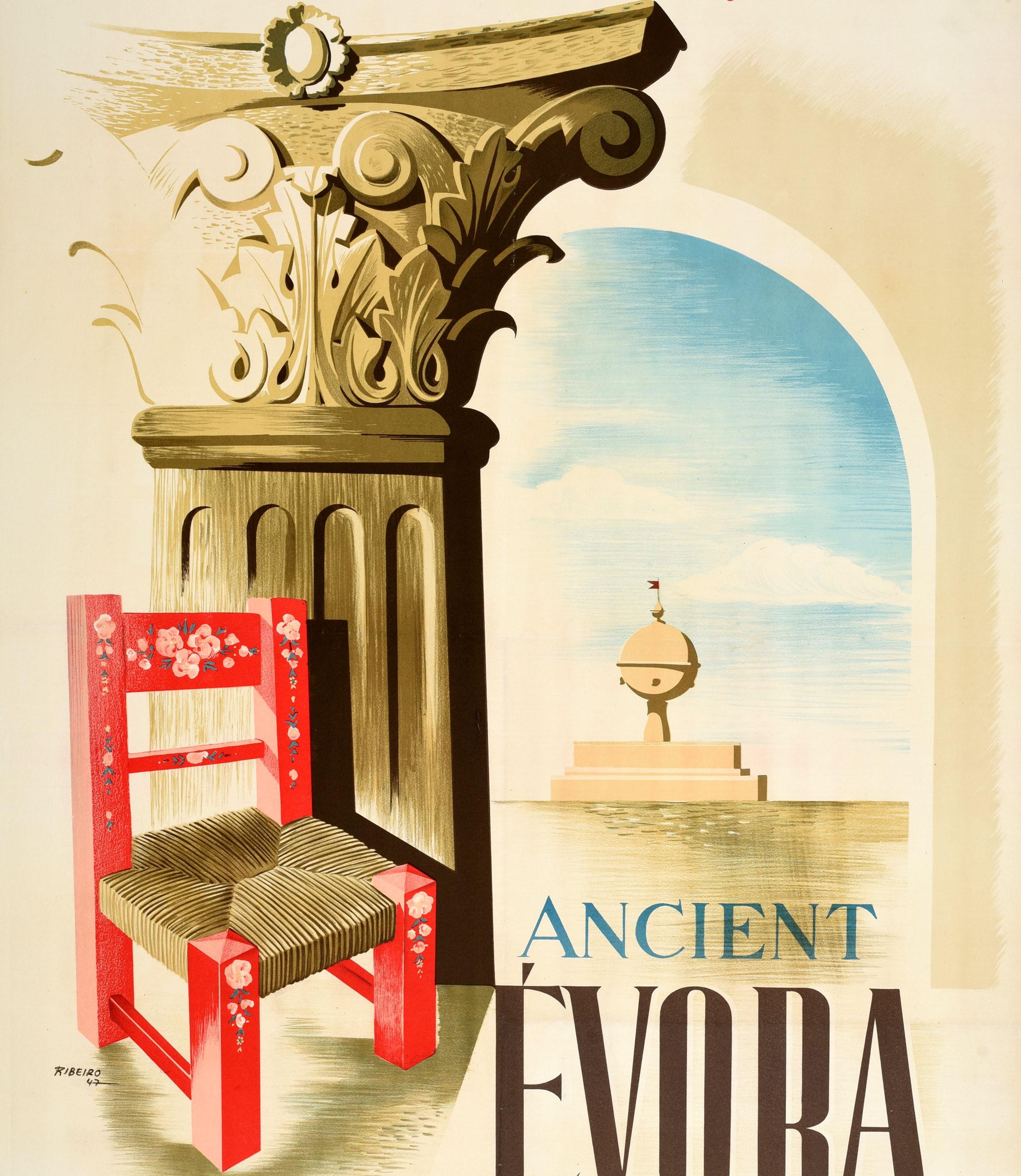 Original Vintage Travel Poster Ancient Evora Portugal Tradition Picturesqueness In Good Condition For Sale In London, GB