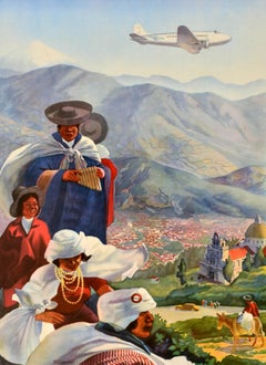 Original Vintage Travel Poster Andes Of Ecuador Pan American Airways PG Lawler