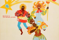 Original Vintage Travel Poster Antigua Carnival 1966 BWIA LIAT Caribbean