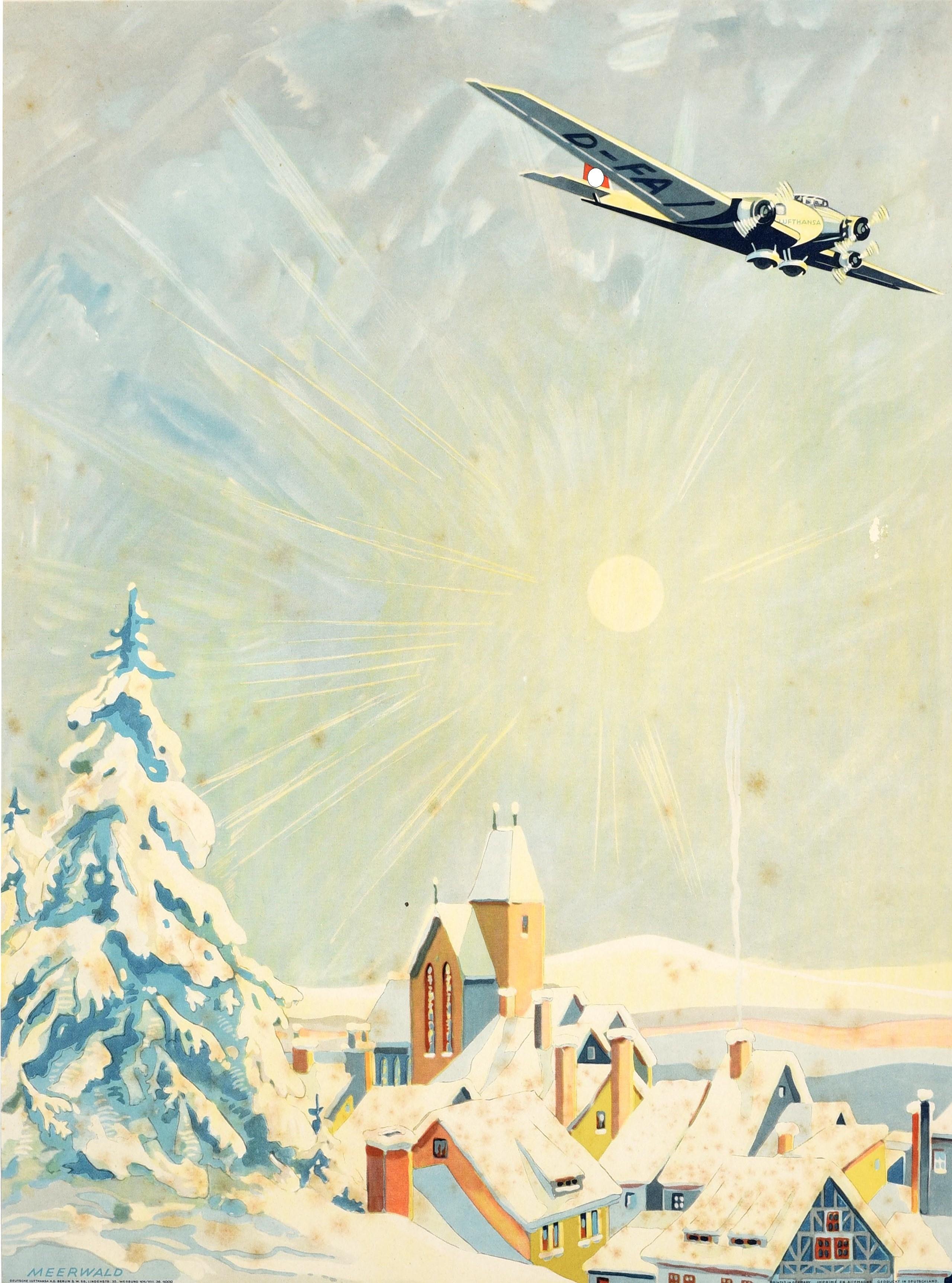Original Vintage-Reiseplakat Auch Im Winter Deutsche Lufthansa Auch im Winter im Zustand „Gut“ im Angebot in London, GB