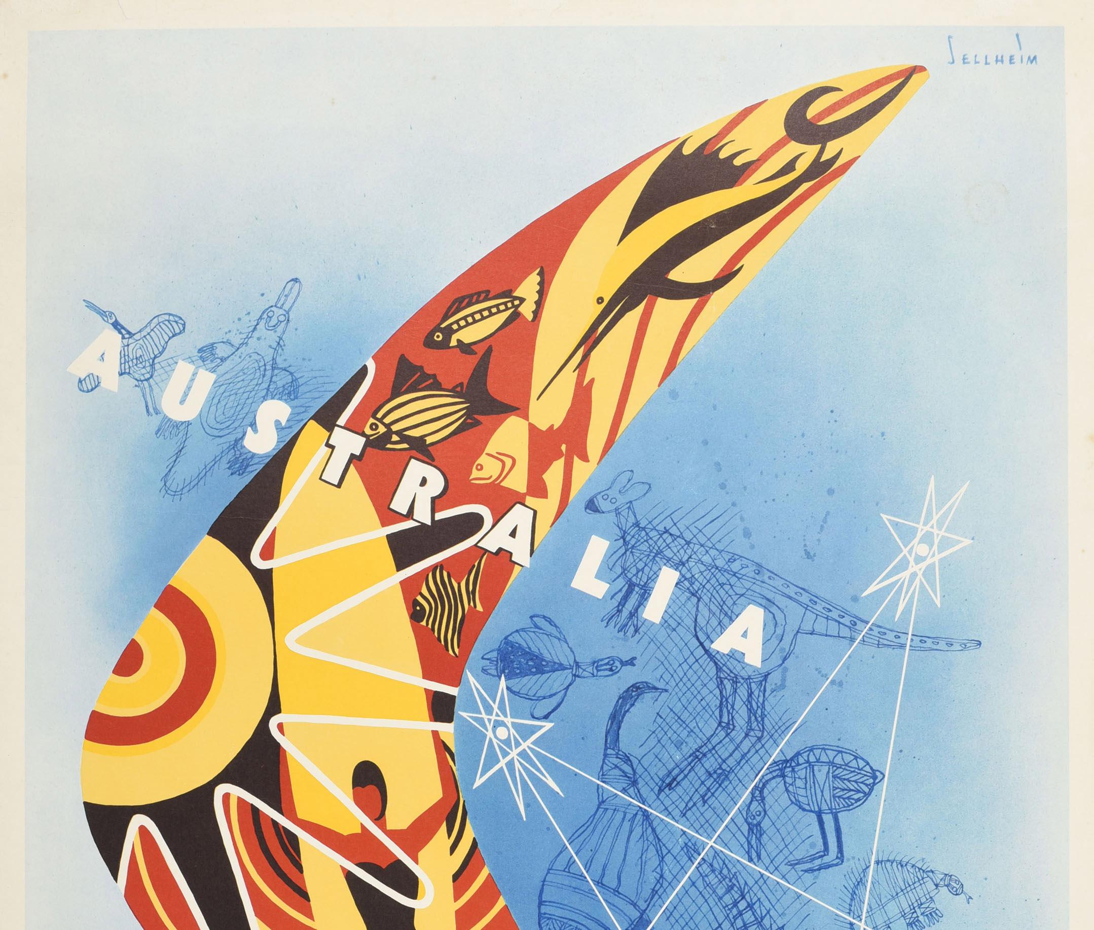 Australian Original Vintage Travel Poster Australia Boomerang Gert Sellheim Aboriginal Art