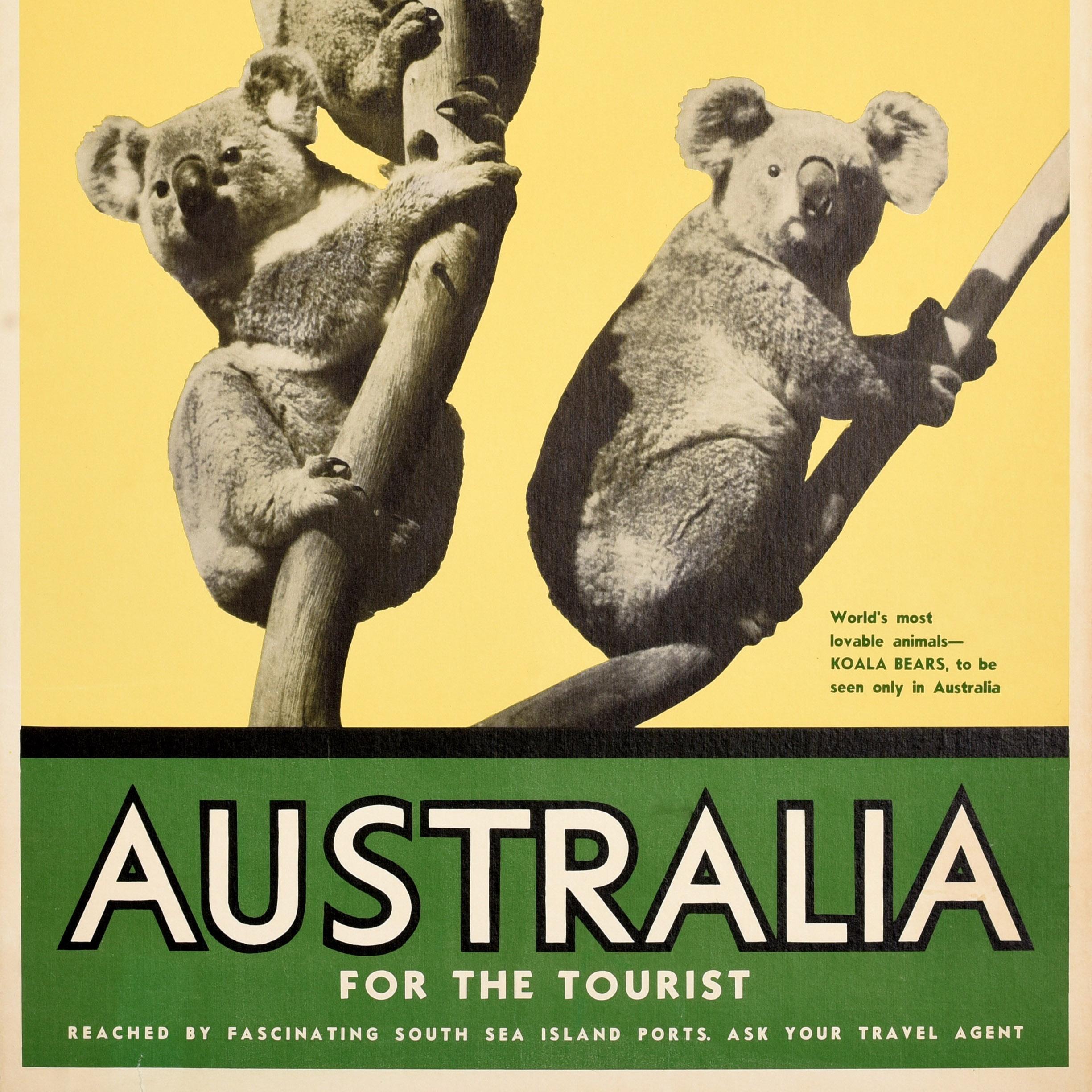 Original Vintage-Reiseplakat, Australien, Koalabären, Eucalyptus, Touristen, Ozean, Ozean (Mitte des 20. Jahrhunderts) im Angebot